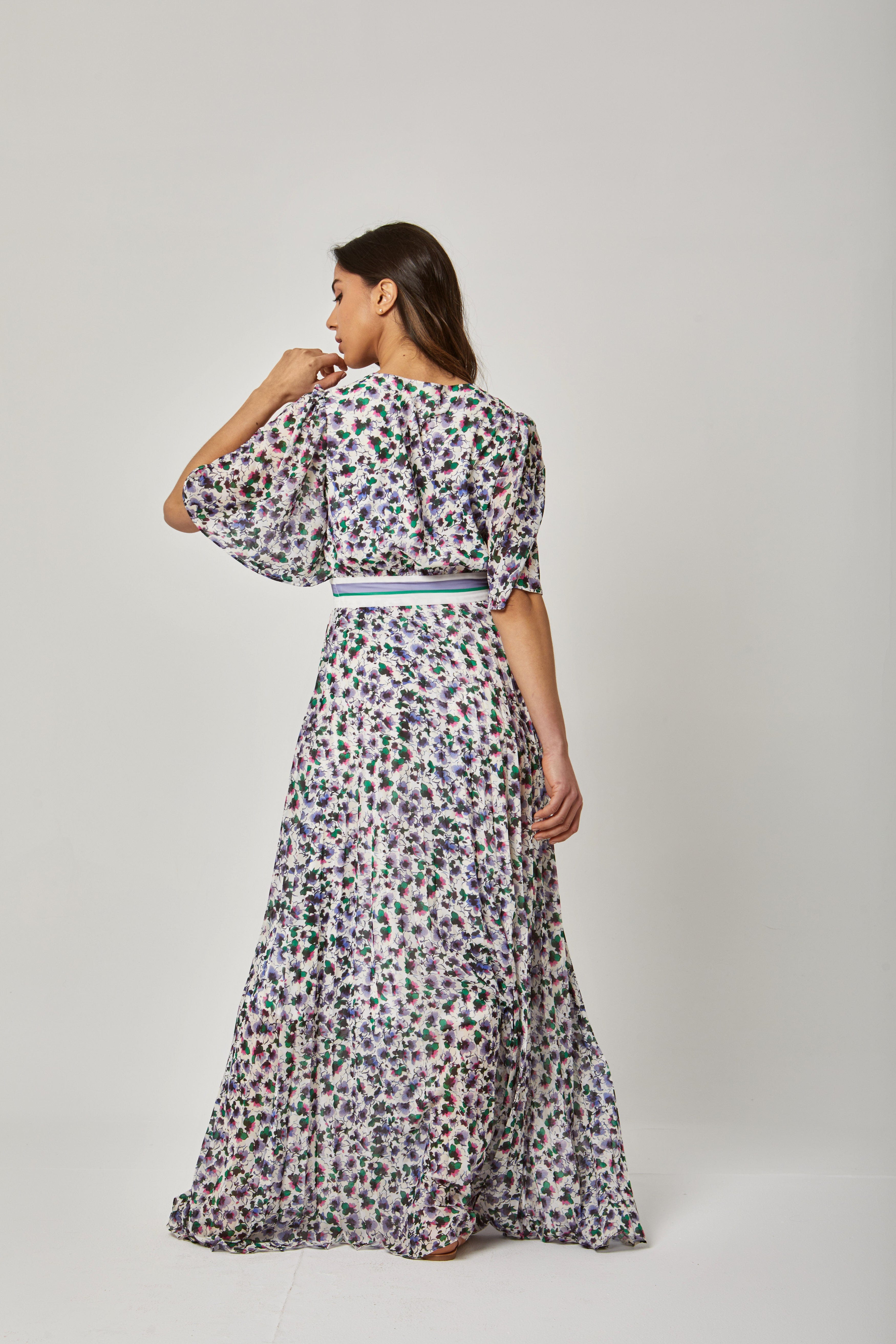 داليدرس فستان طويل مورد مخصر نص كم فراشة نسائي أرجواني