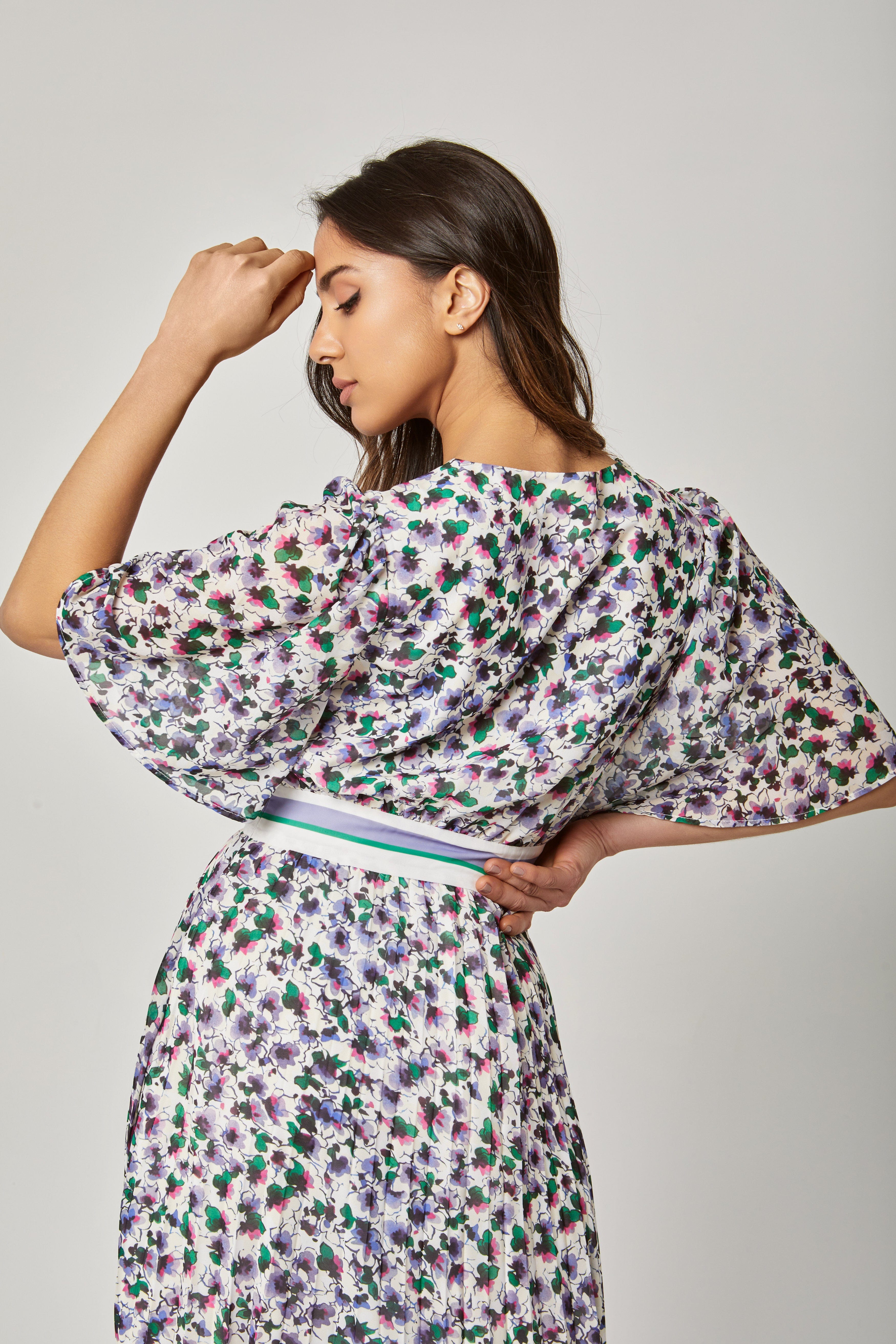 داليدرس فستان طويل مورد مخصر نص كم فراشة نسائي أرجواني