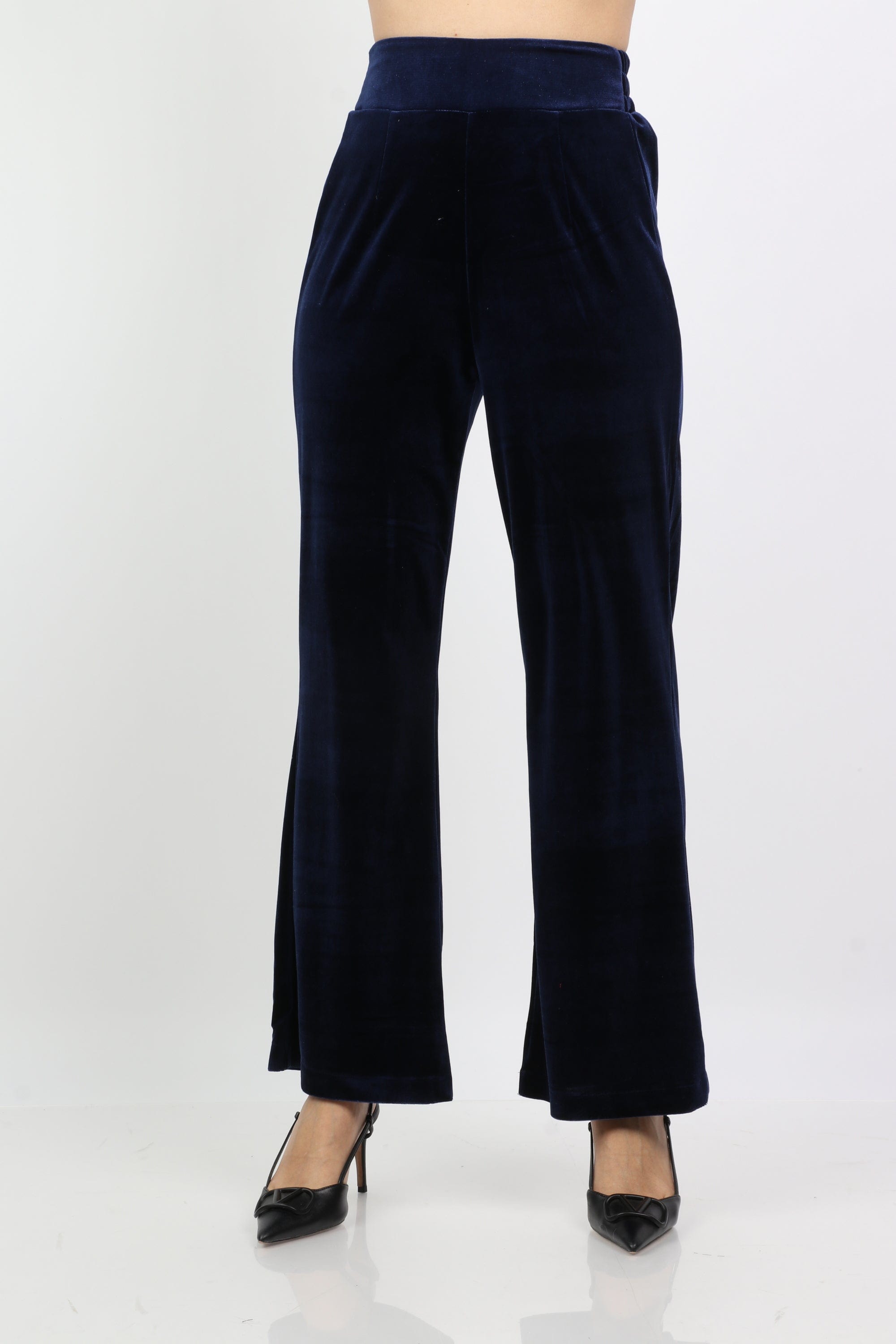 داليدرس بنطال مخمل نسائي وايد ليج أزرق داكن