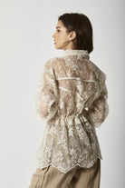 داليدرس جاكيت دانتيل بأزرار وحزام على الخصر كم طويل نسائي