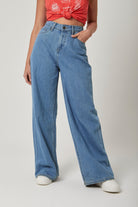 داليدرس بنطلون جينز خصر مرتفع وايد ليج طويل نسائي جينز فاتح