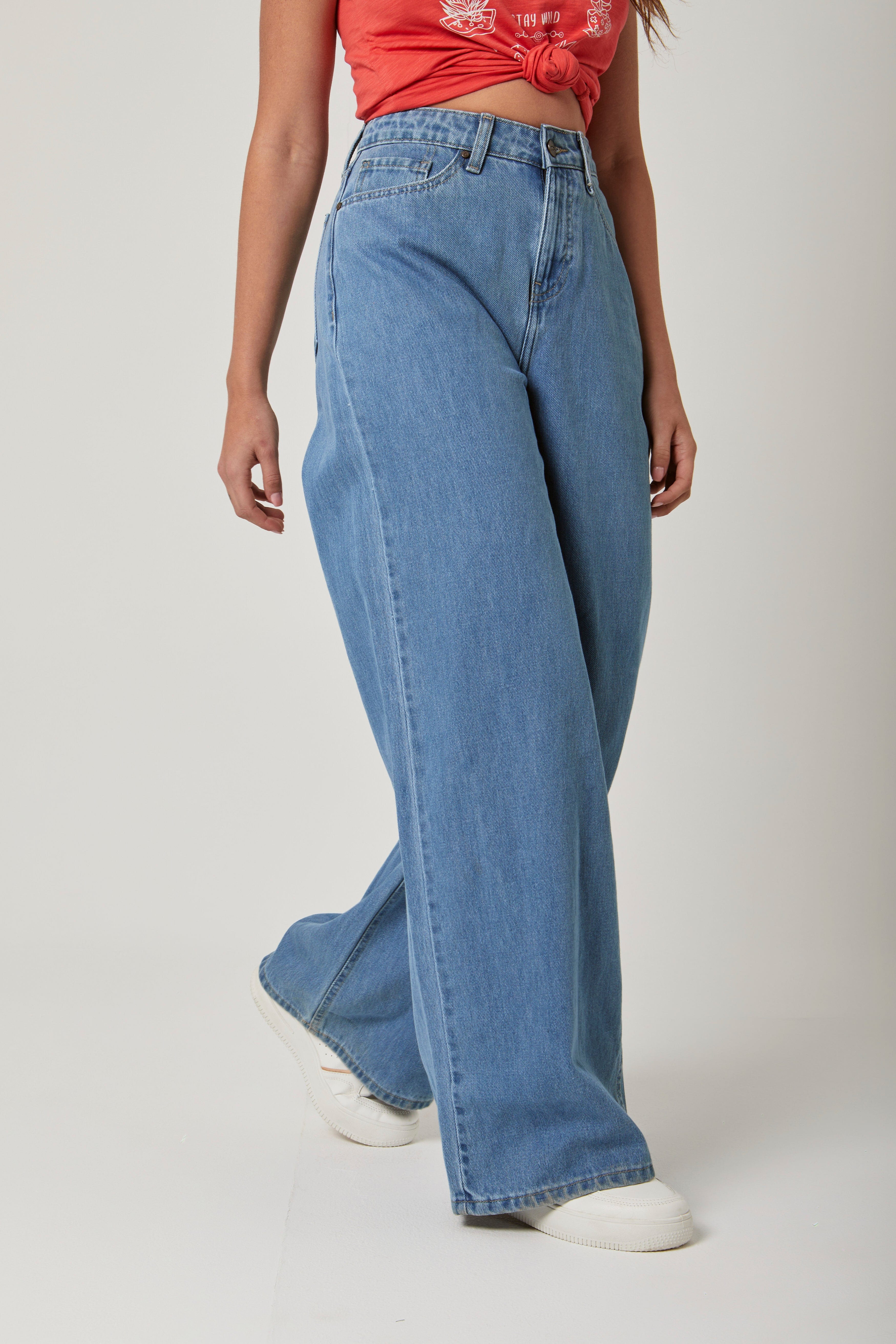 داليدرس بنطلون جينز خصر مرتفع وايد ليج طويل نسائي جينز فاتح