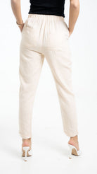 داليدرس بنطلون قماش سادة طويل برباط علي الخصر بيج غامق