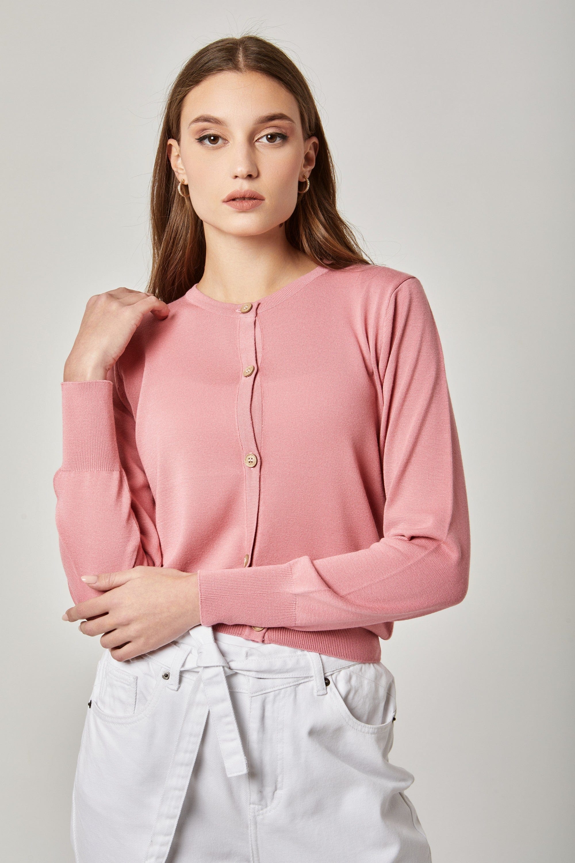 داليدرس كارديجان سادة بأزرار أمامية كم طويل نسائي