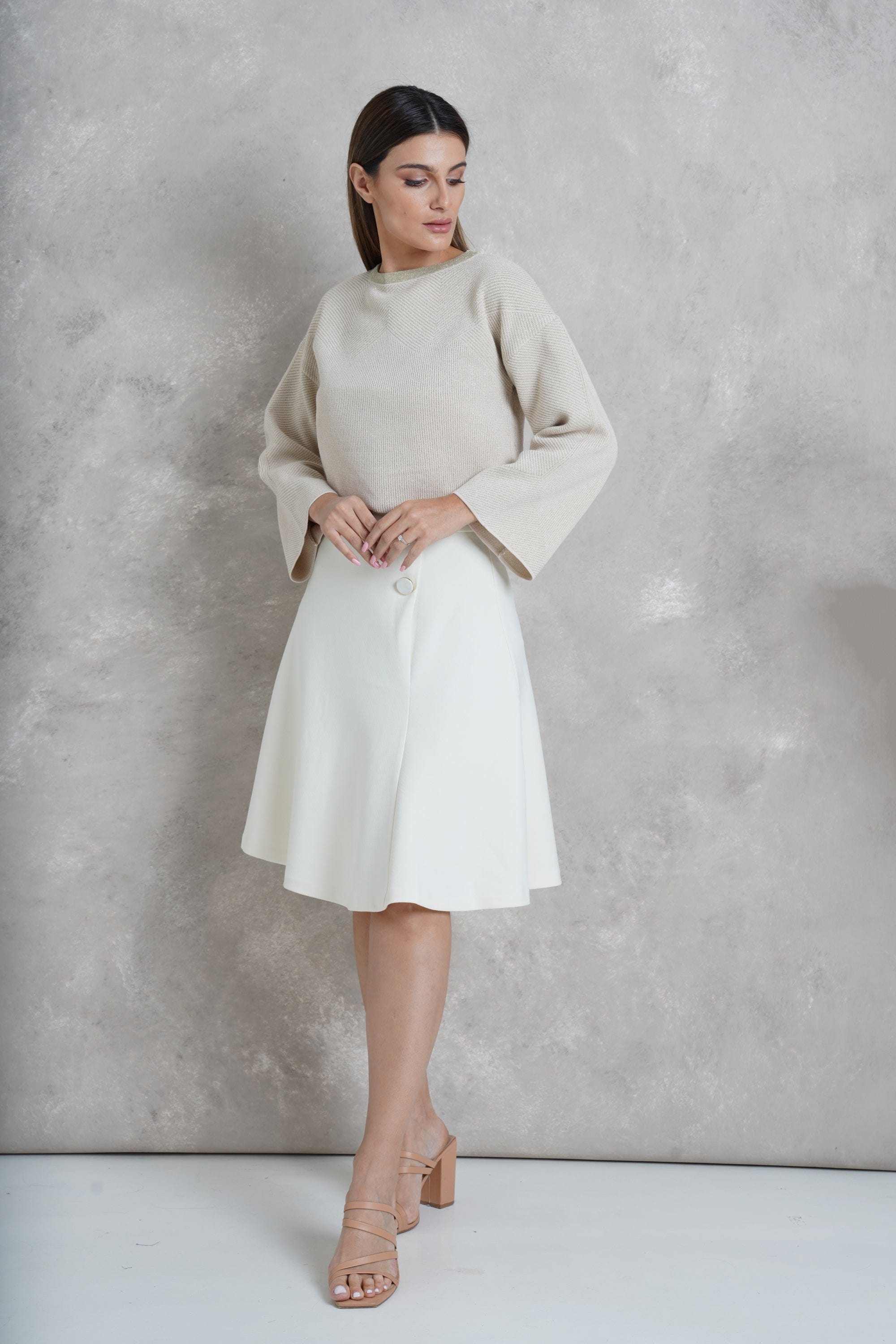 داليدرس تنوره ساده بزرار واحد من الأمام أبيض