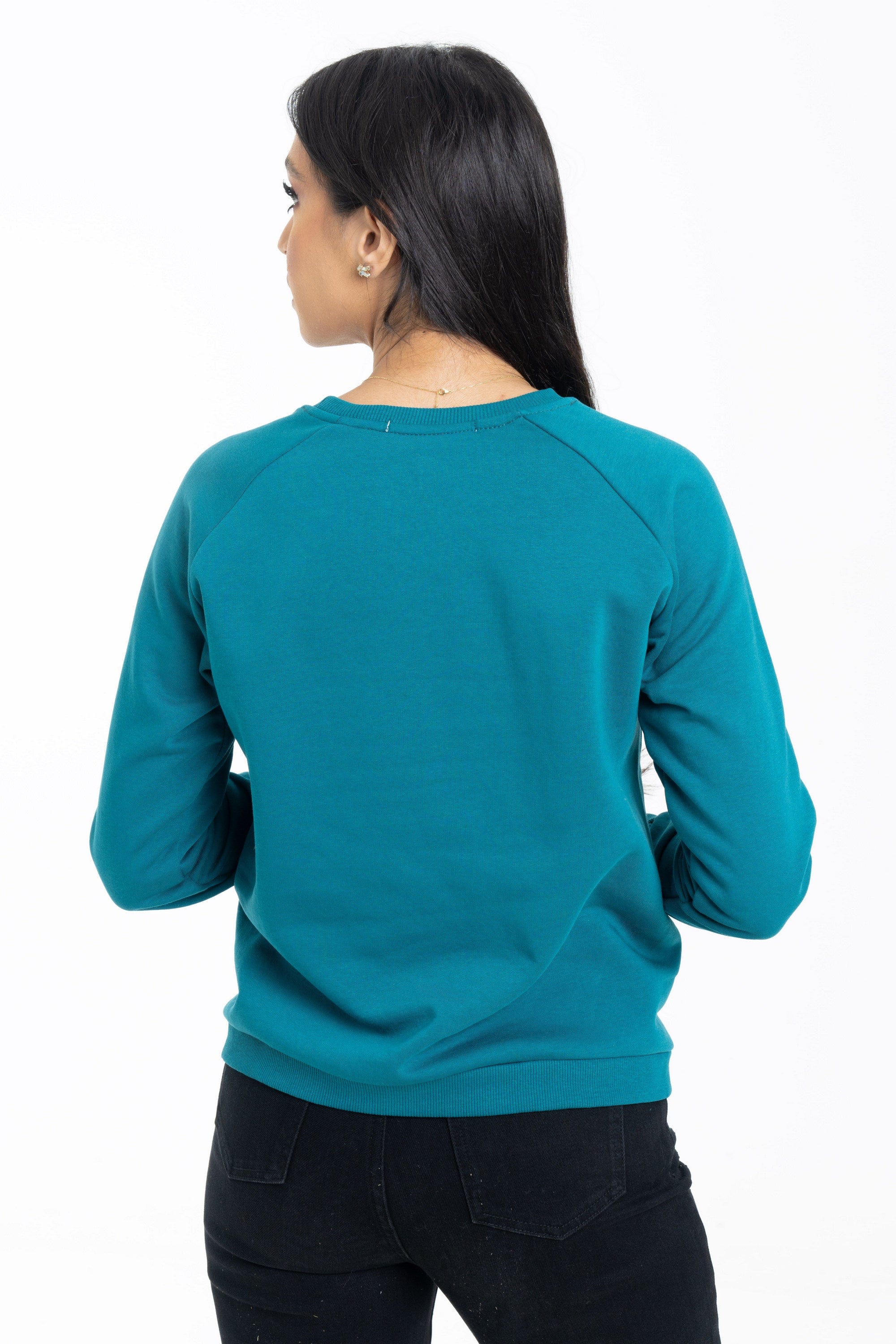 داليدرس سويت شيرت برسمة على الصدر كم طويل نسائي أخضر زمردي