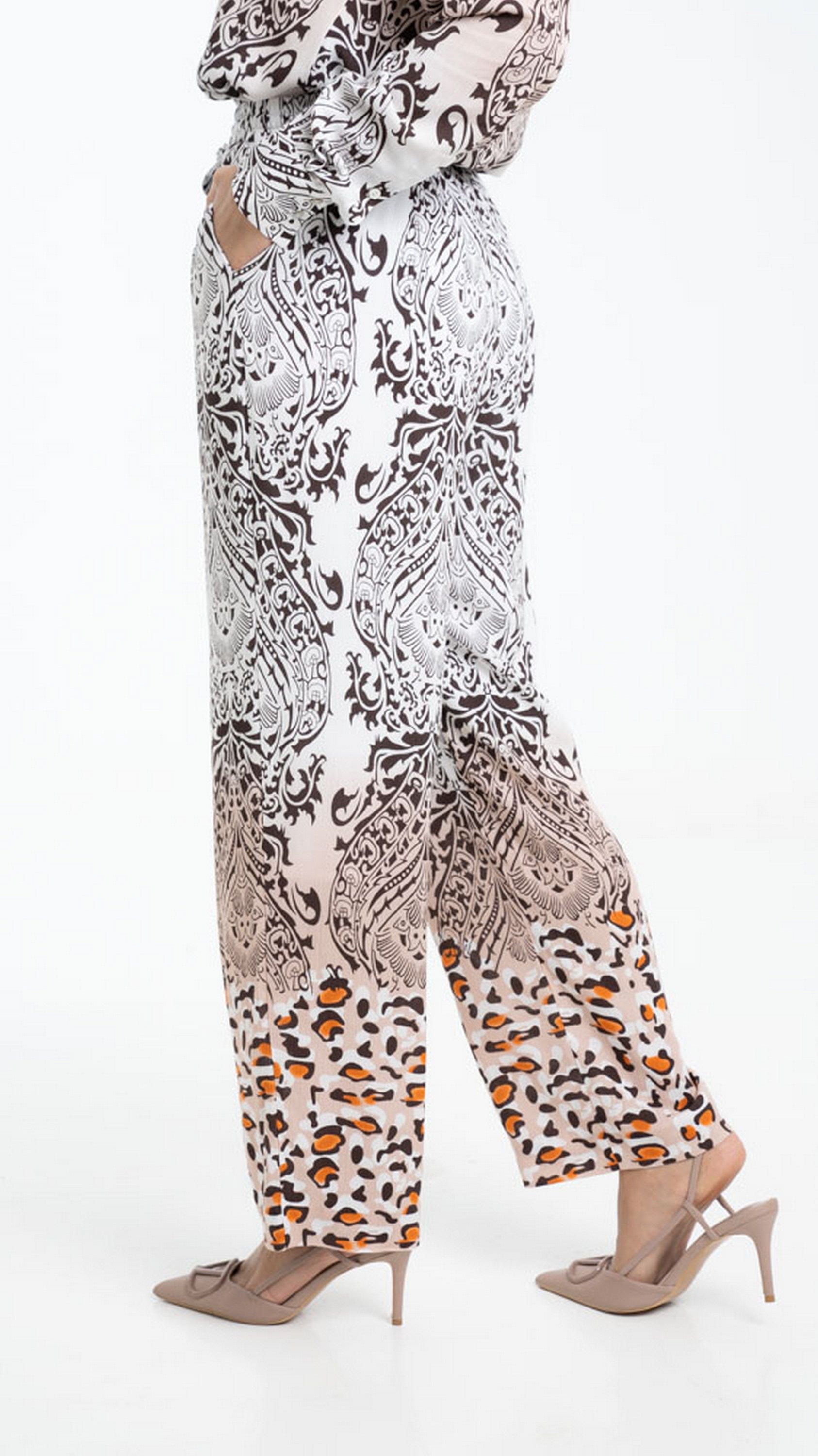 داليدرس بنطلون منقوش طويل خصر مرتفع برباط نسائي متعدد الألوان