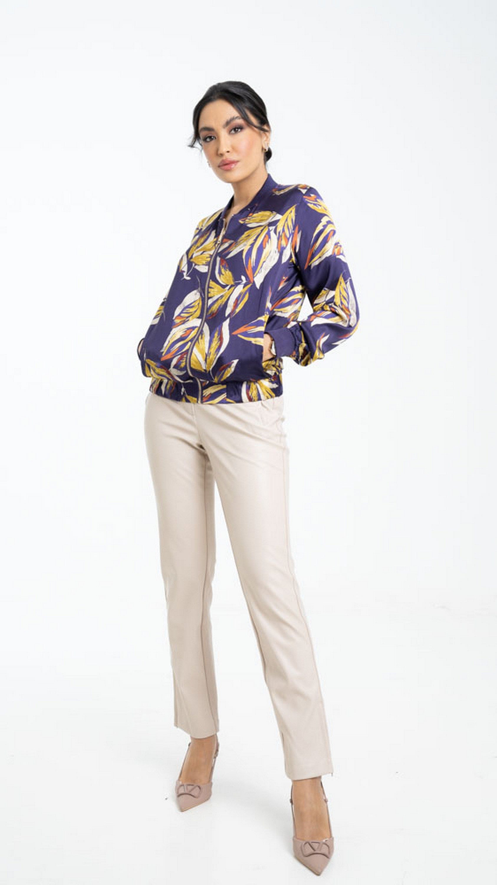 داليدرس جاكيت مشجر قصير بسحاب نسائي أرجواني