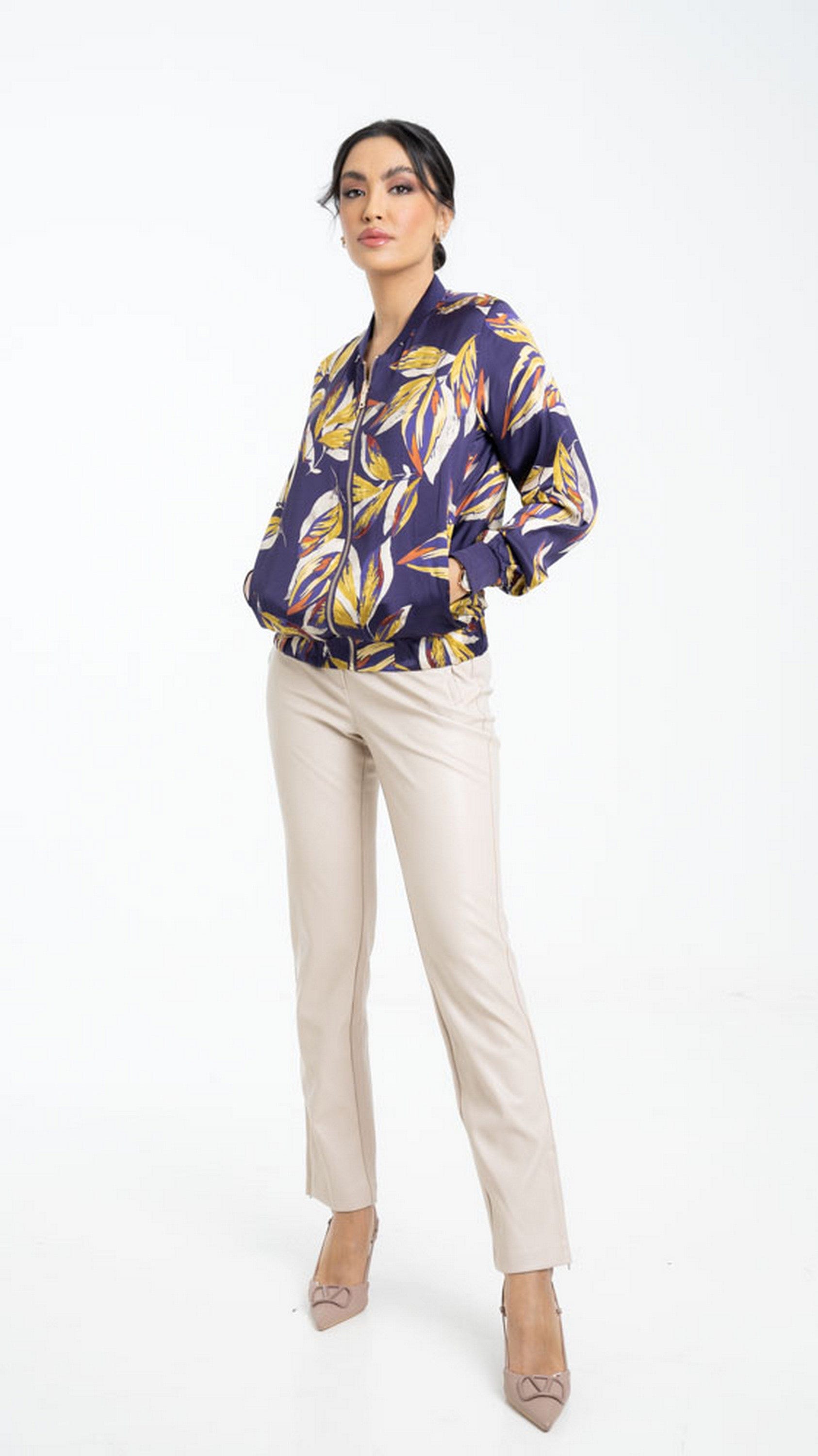 داليدرس جاكيت مشجر قصير بسحاب نسائي أرجواني