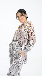 داليدرس بلوزة منقوشة بألوان مختلفة كم طويل نسائي متعدد الألوان