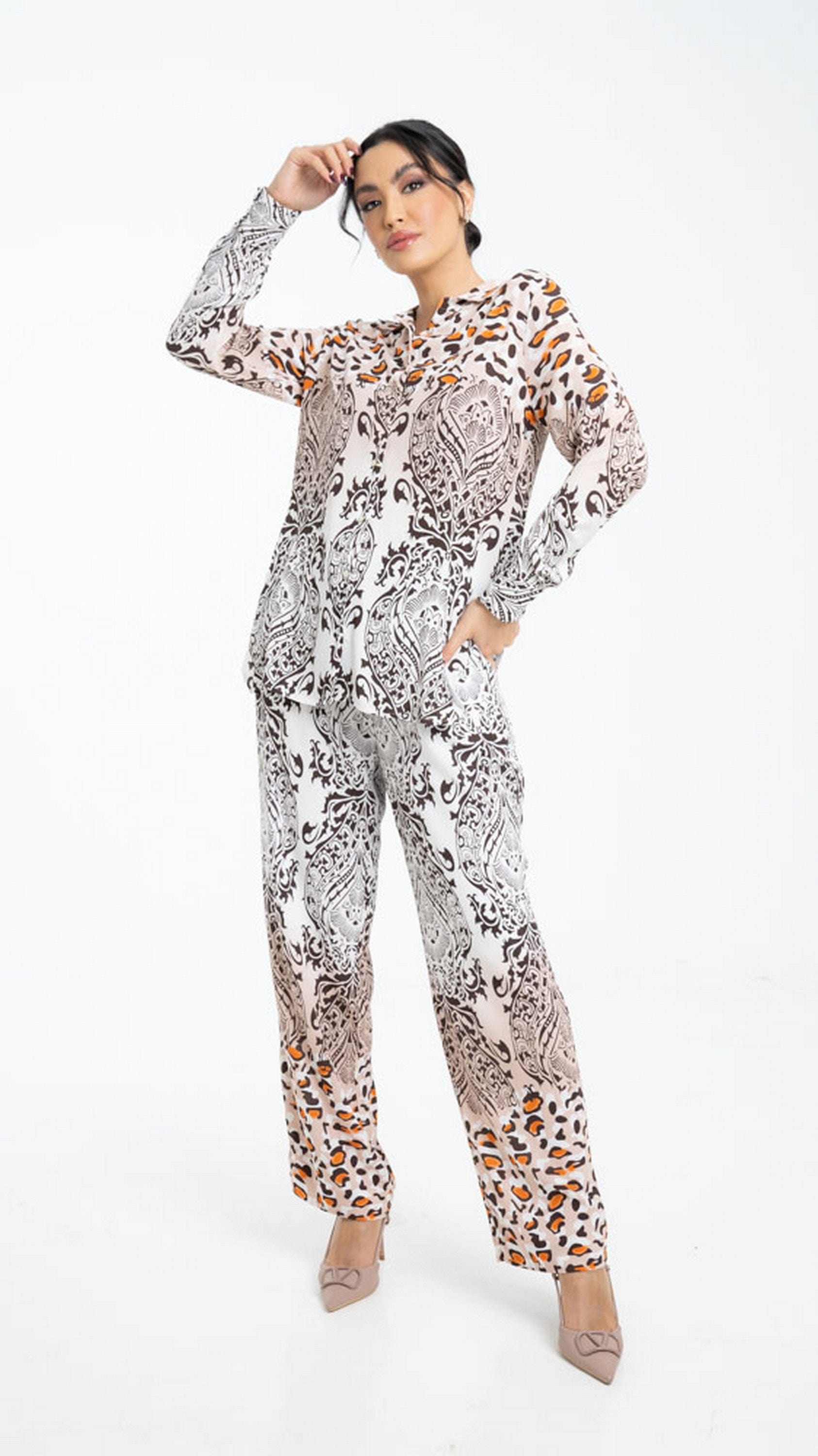 داليدرس بلوزة منقوشة بألوان مختلفة كم طويل نسائي متعدد الألوان