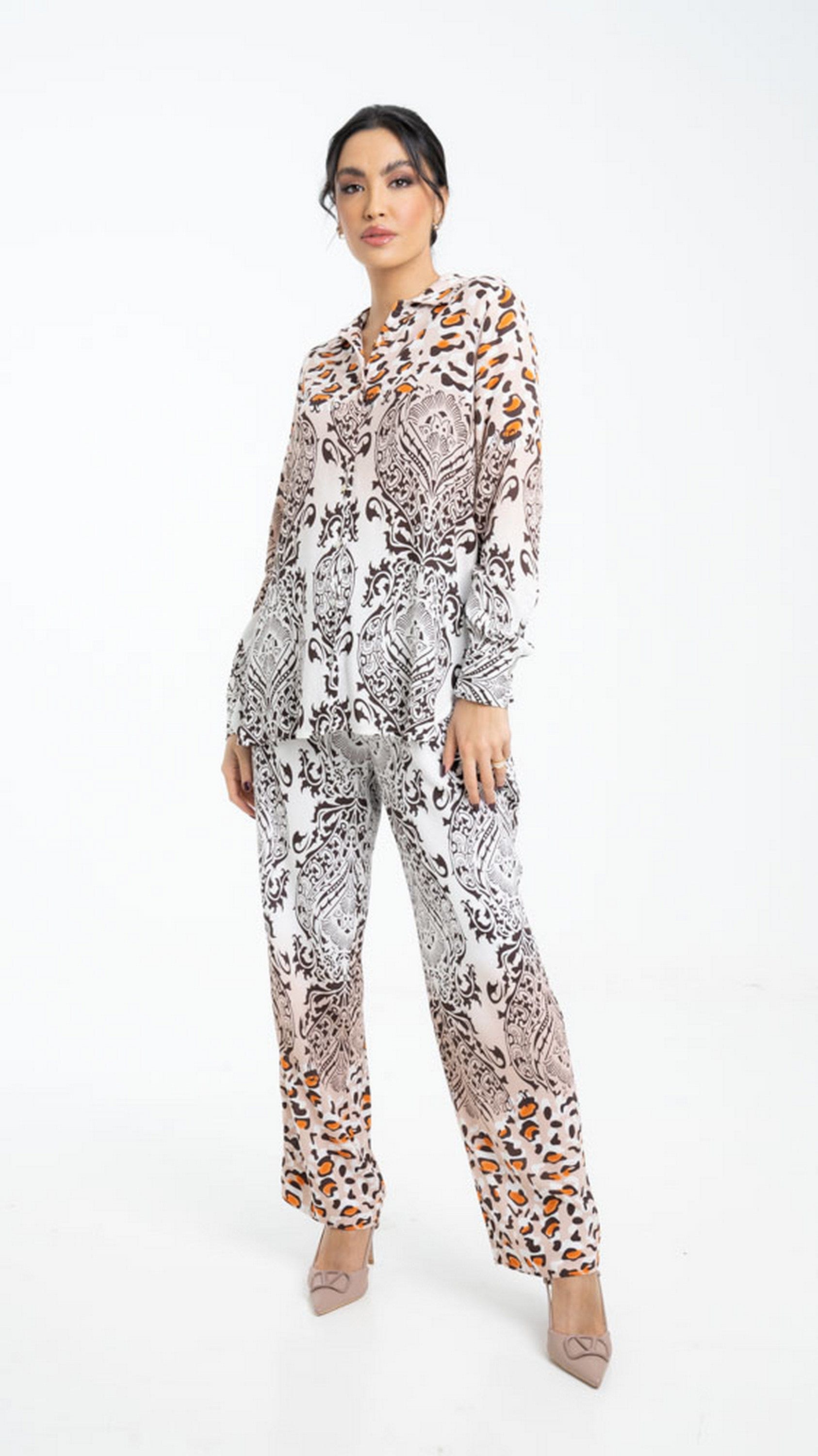 داليدرس بلوزة منقوشة بألوان مختلفة كم طويل نسائي متعدد الألوان