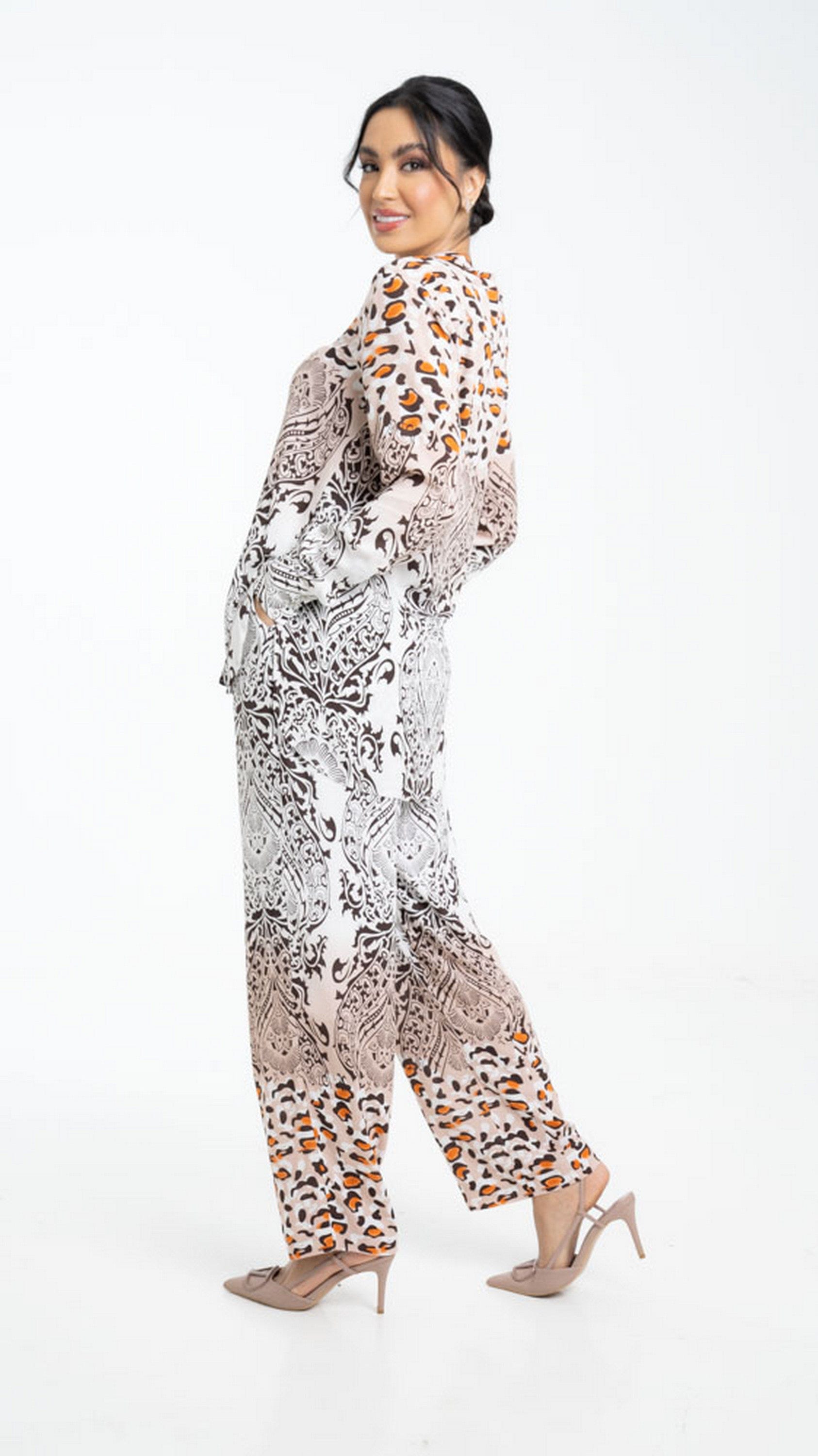 داليدرس بلوزة منقوشة بألوان مختلفة كم طويل نسائي متعدد الألوان