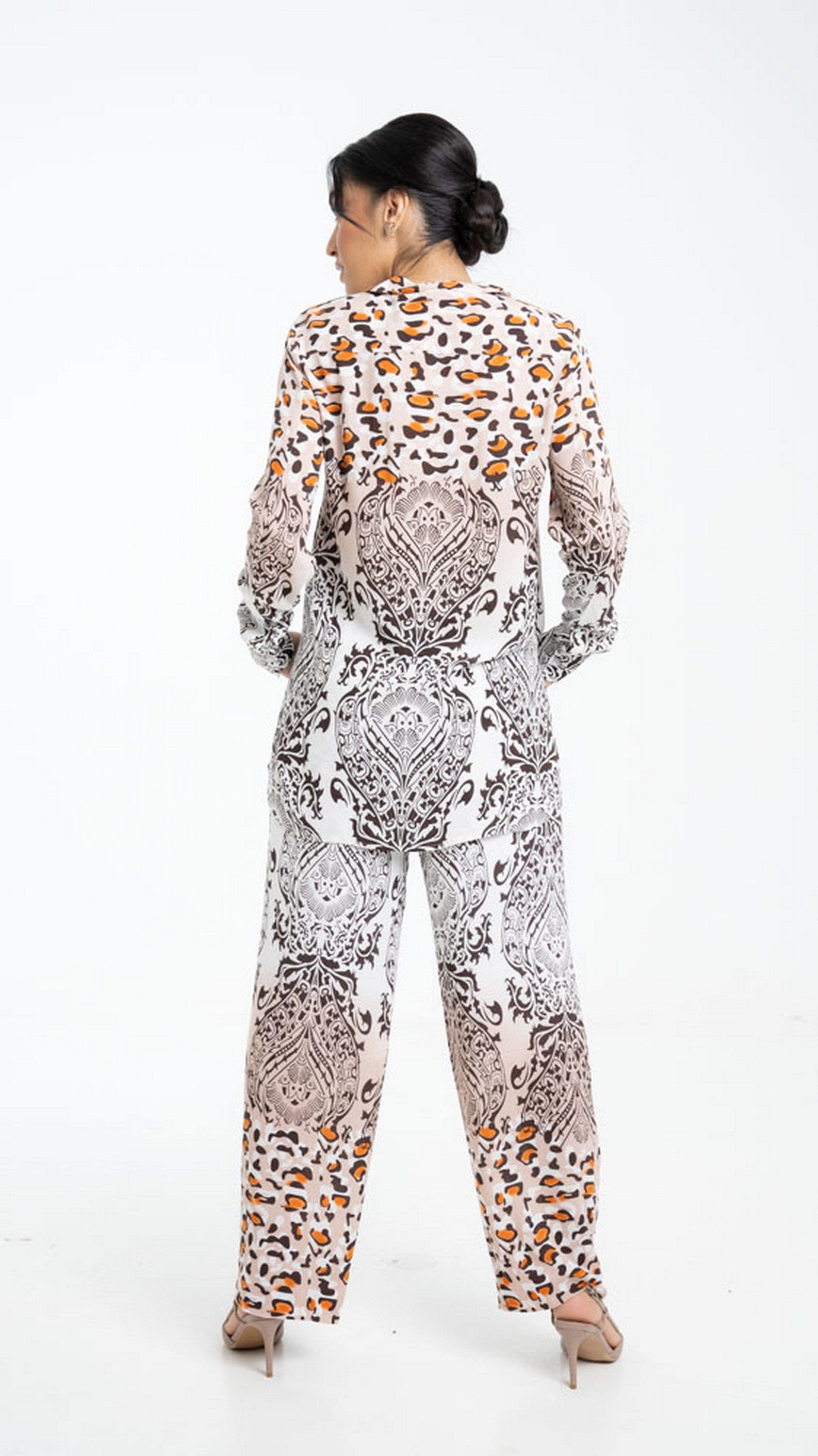 داليدرس بلوزة منقوشة بألوان مختلفة كم طويل نسائي متعدد الألوان