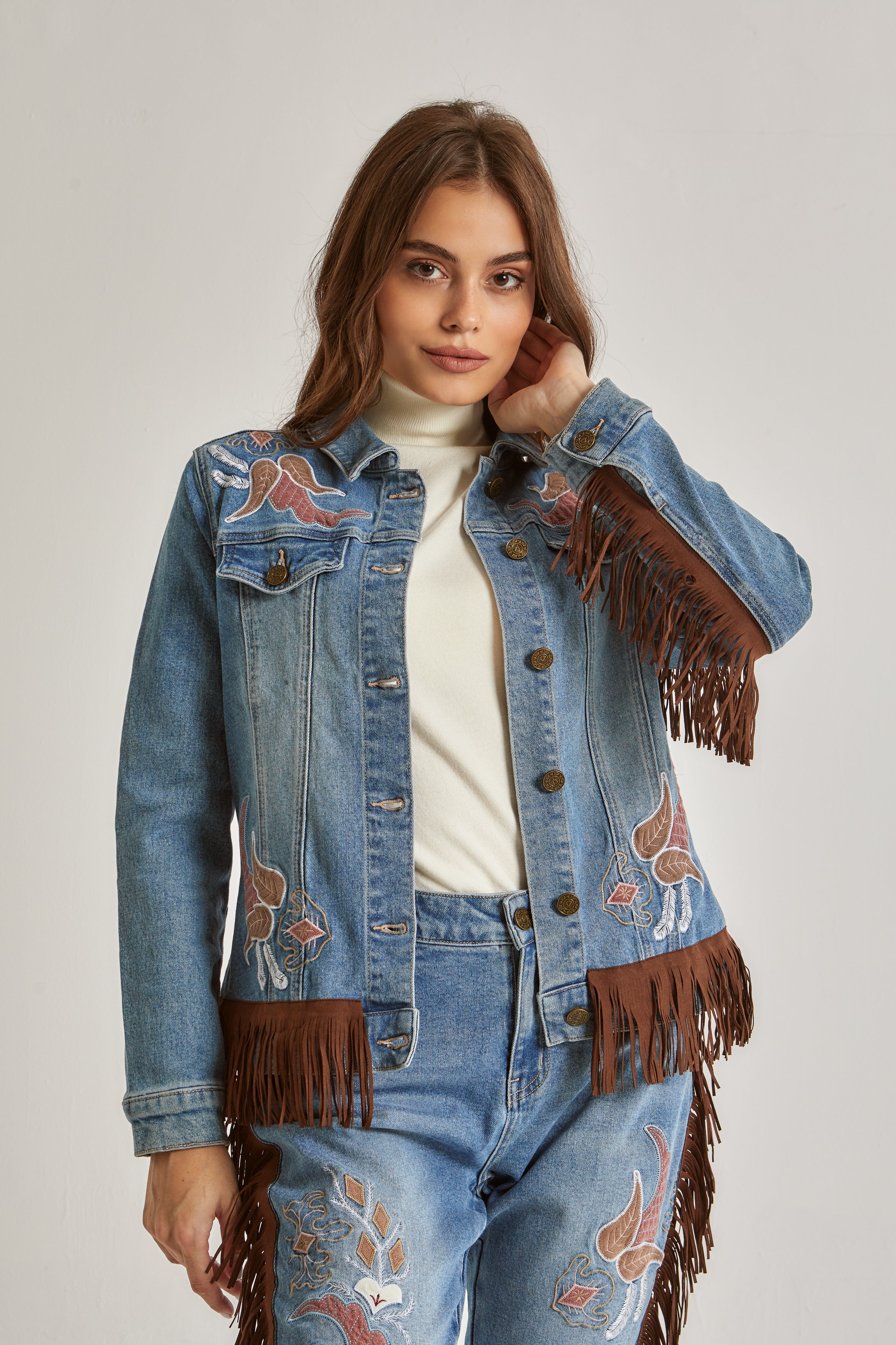 داليدرس جاكيت جينز بأزرار أمامية مزنية بخطوط نسائي أزرق نيلي