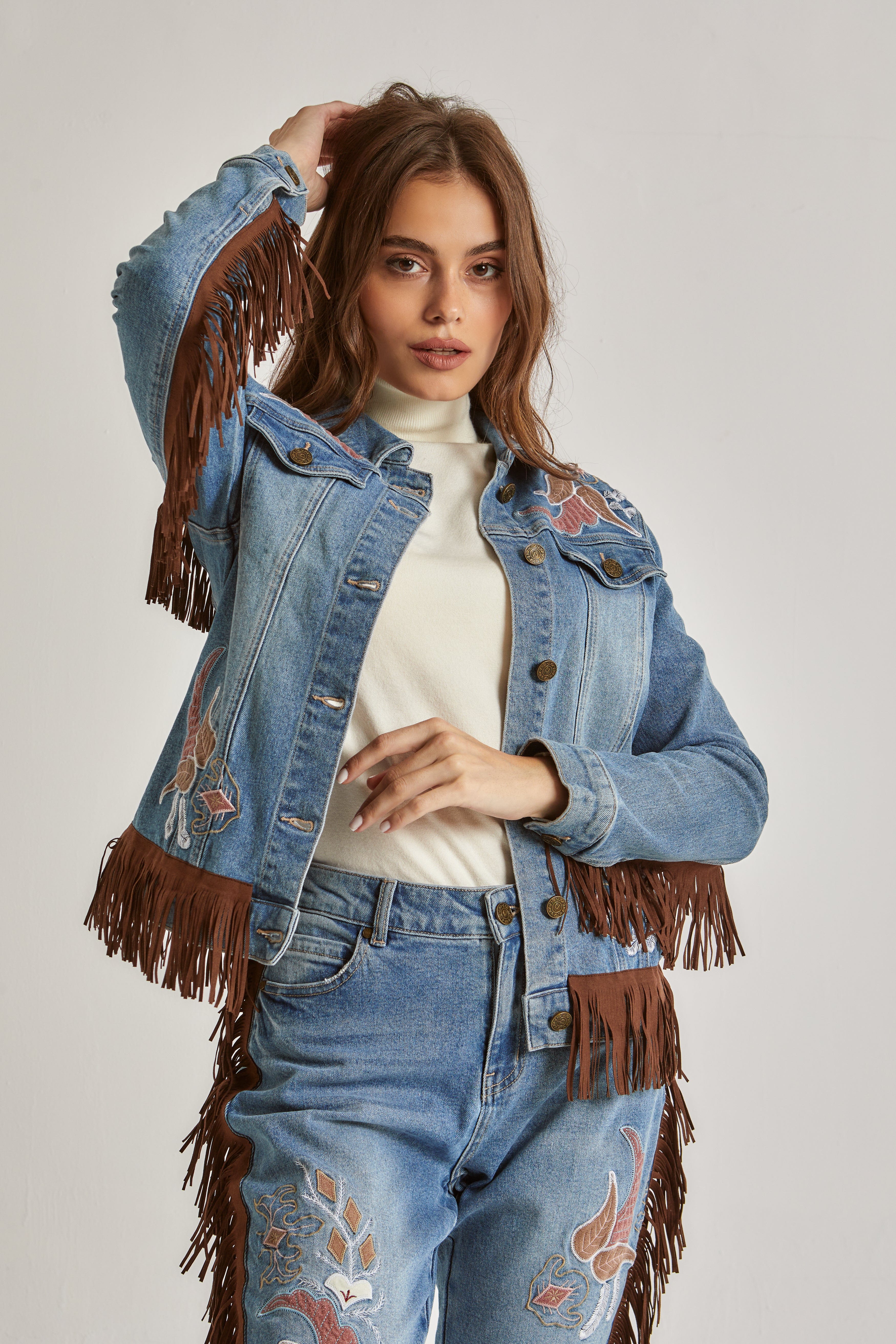 داليدرس جاكيت جينز بأزرار أمامية مزنية بخطوط نسائي أزرق نيلي