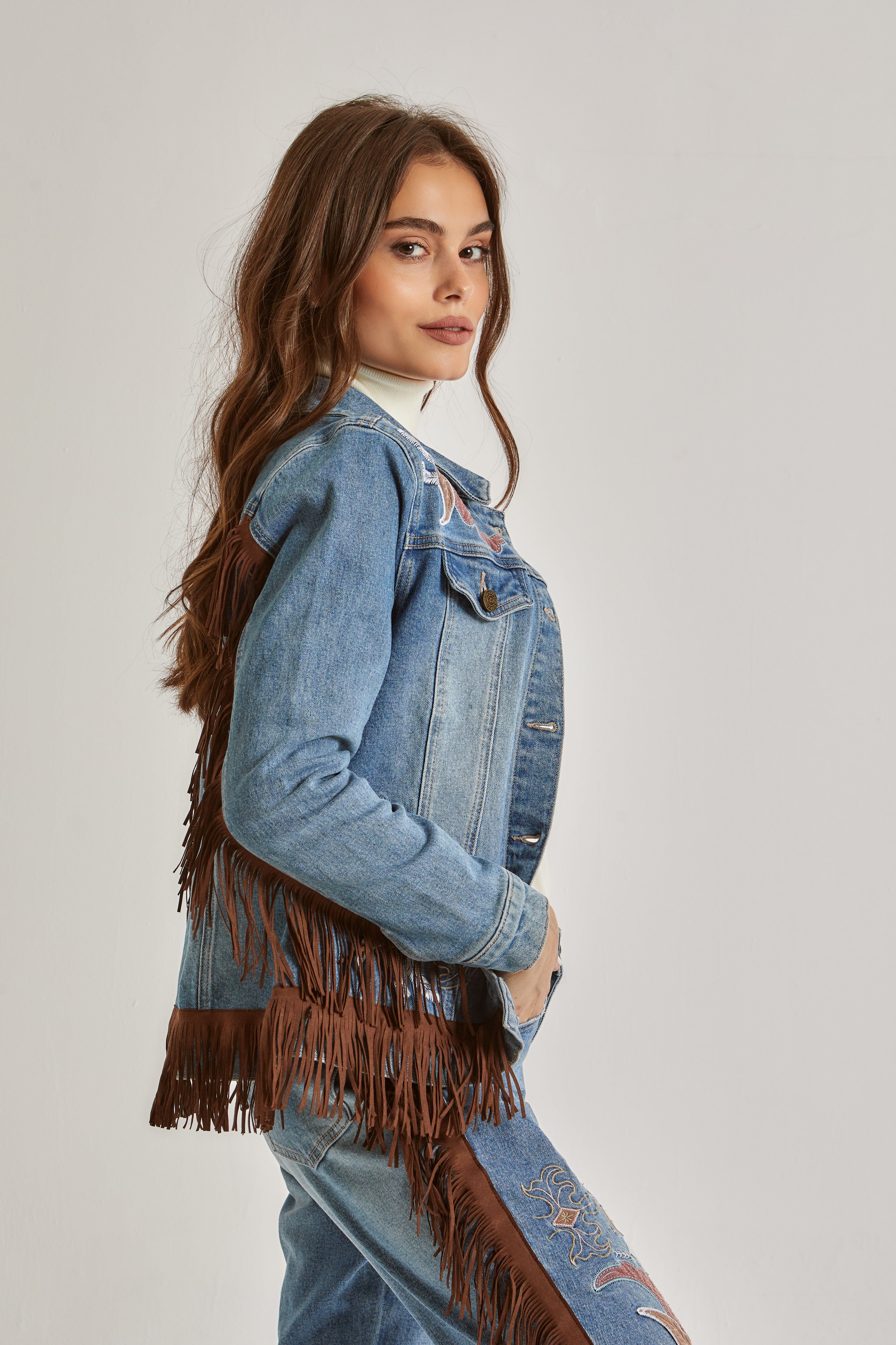 داليدرس جاكيت جينز بأزرار أمامية مزنية بخطوط نسائي أزرق نيلي