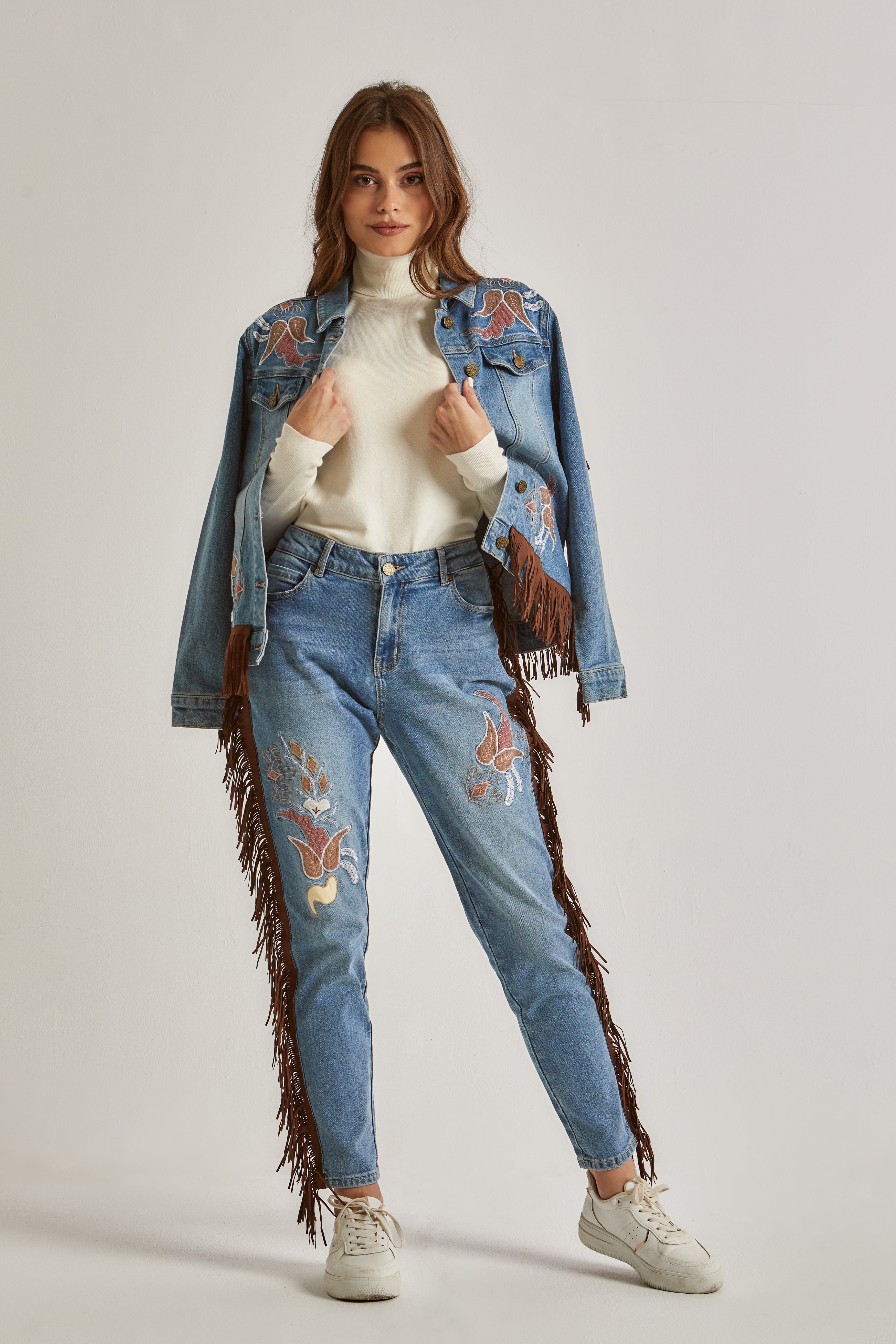 داليدرس جاكيت جينز بأزرار أمامية مزنية بخطوط نسائي أزرق نيلي