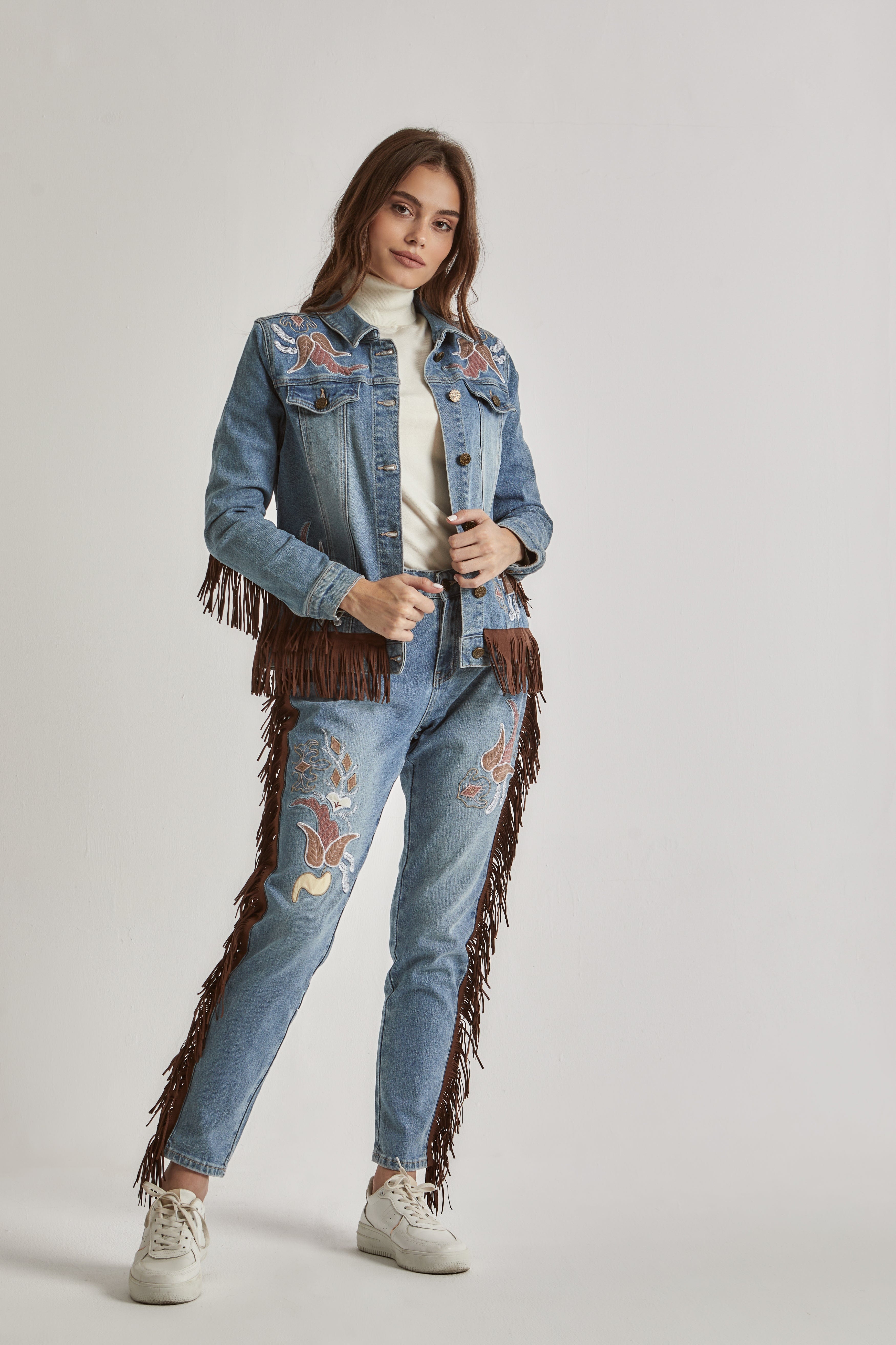 داليدرس جاكيت جينز بأزرار أمامية مزنية بخطوط نسائي أزرق نيلي