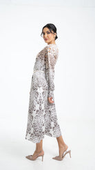 داليدرس فستان منقوش برباط على الخصر كم طويل نسائي متعدد الألوان