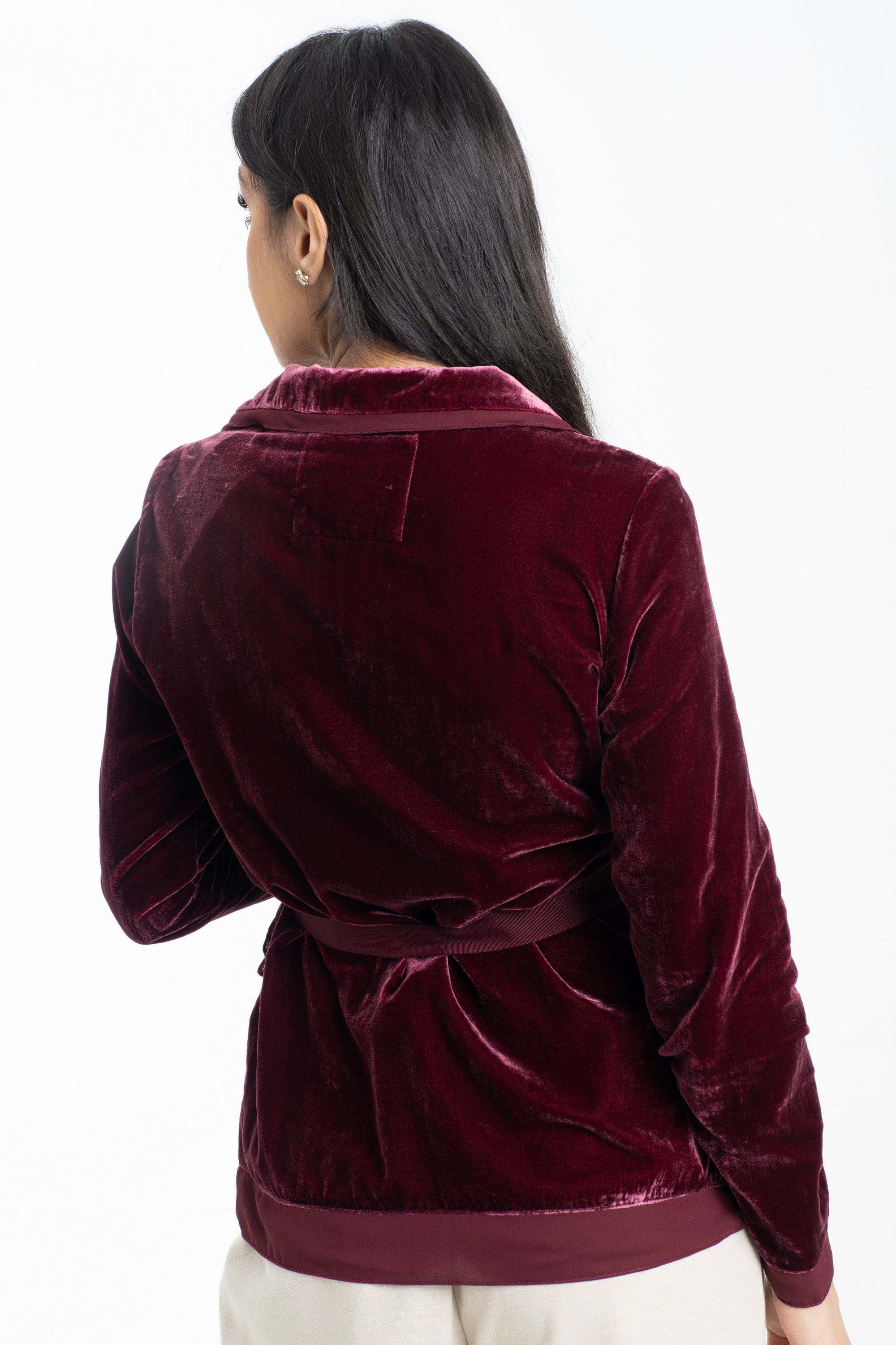 داليدرس جاكيت بجيوب جانبية كم طويل نسائي أرجواني داكن