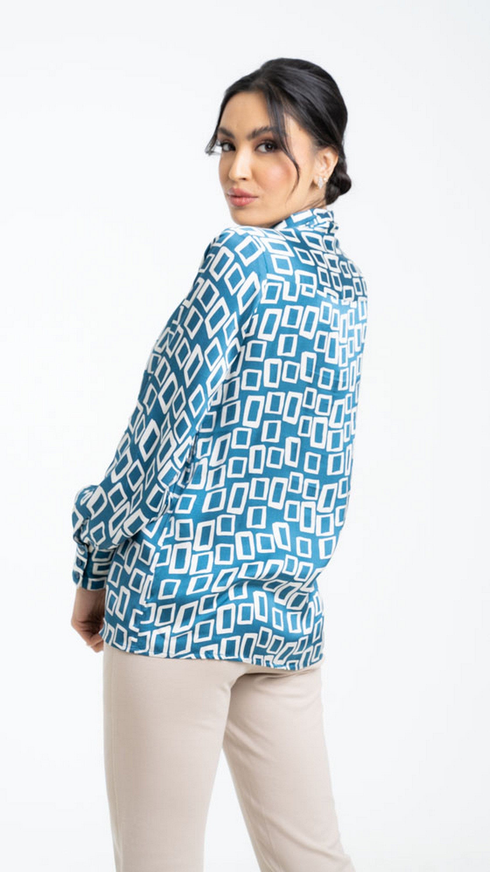 داليدرس بلوزة مربعات بأزرار أمامية وياقة طويلة نسائي