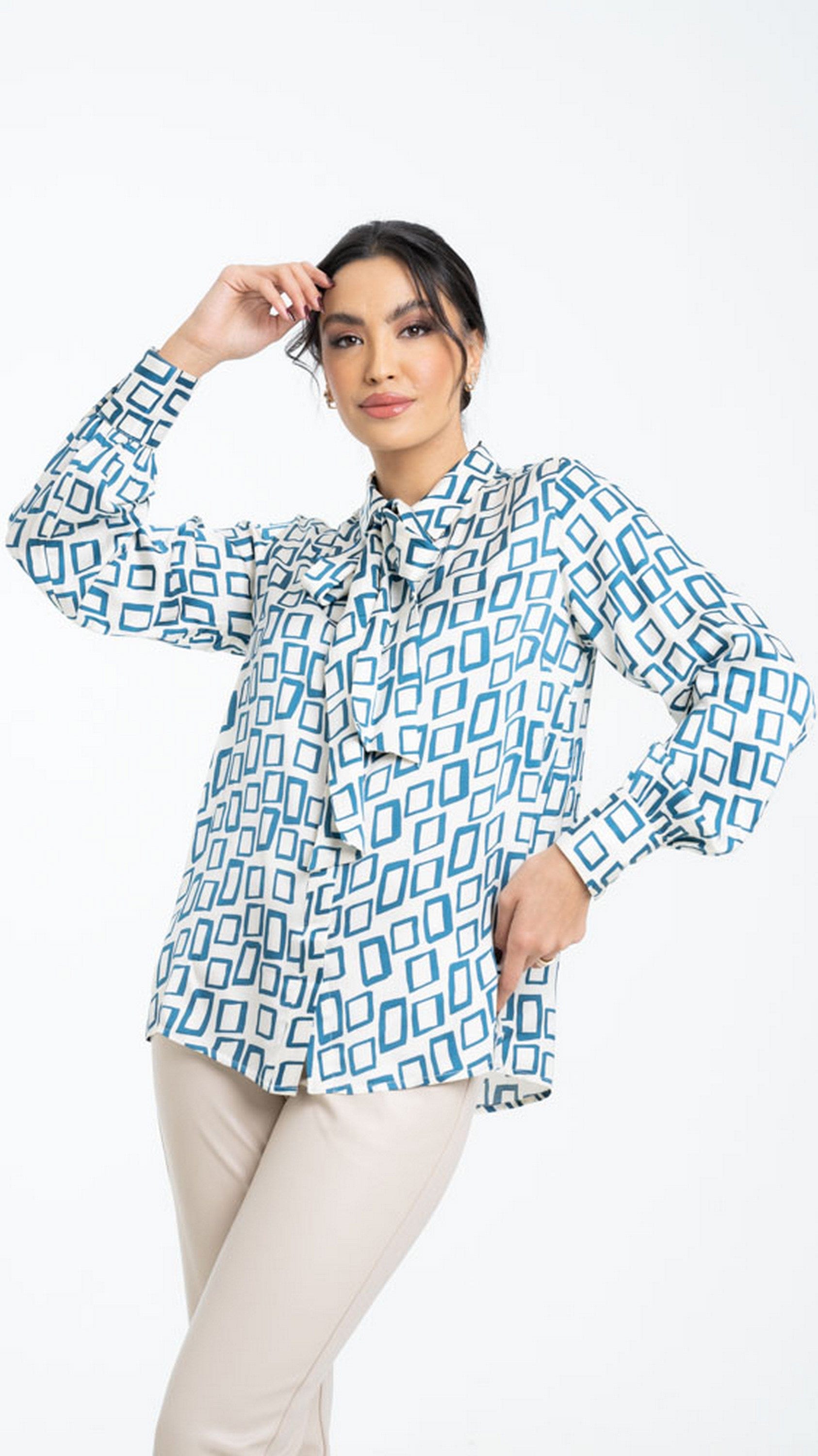 داليدرس بلوزة مربعات بأزرار أمامية وياقة طويلة نسائي