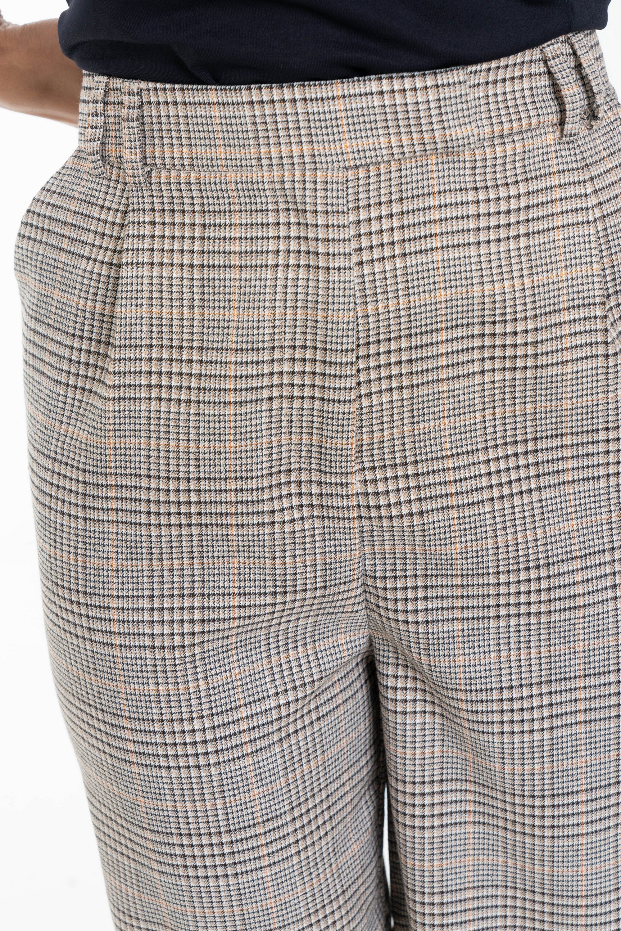 داليدرس بنطلون كاروهات خصر مرتفع واسع نسائي بني ذهبي