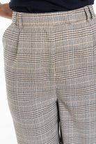 داليدرس بنطلون كاروهات خصر مرتفع واسع نسائي بني ذهبي