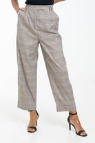 داليدرس بنطلون كاروهات خصر مرتفع واسع نسائي بني ذهبي