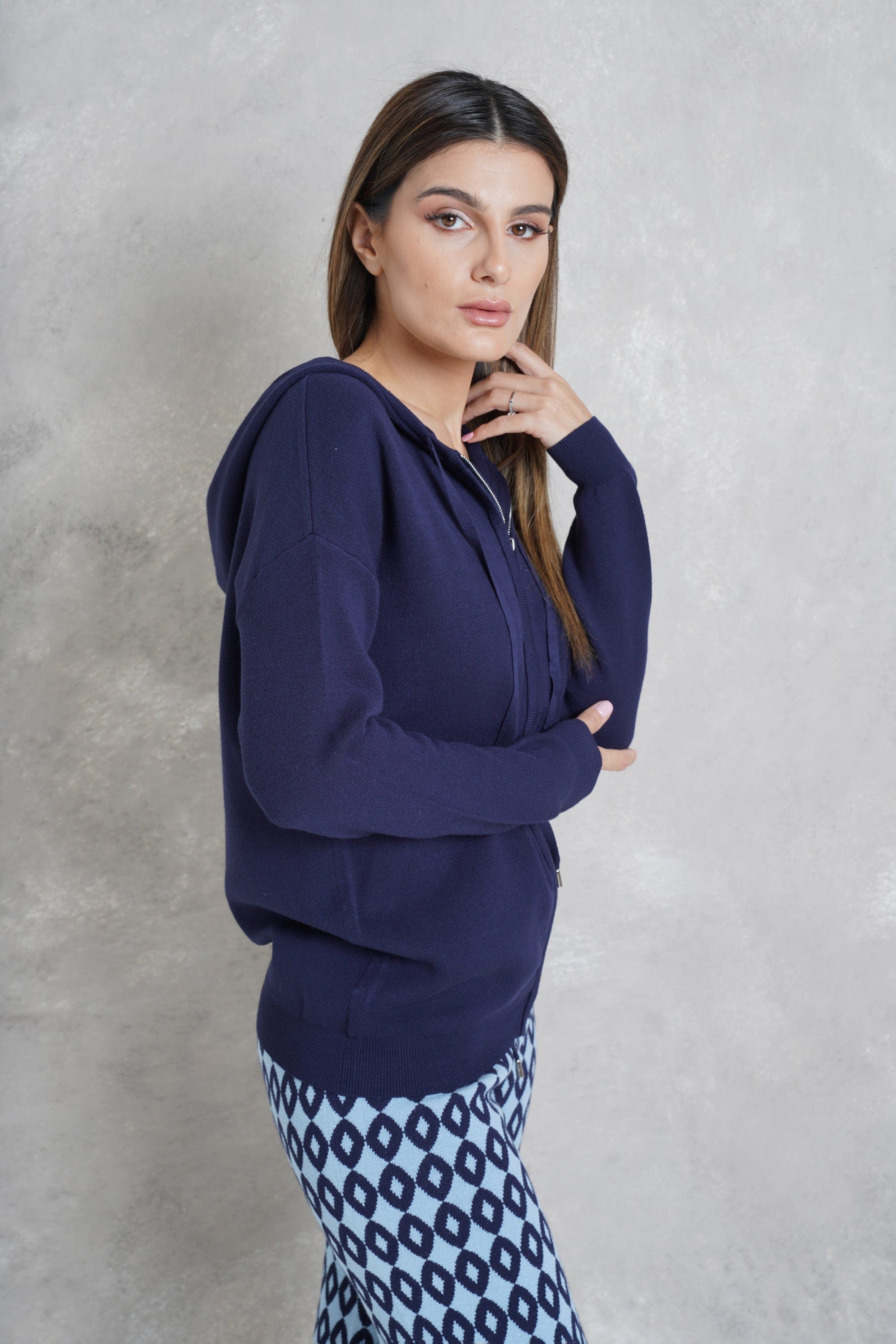 داليدرس جاكيت قصير بسحاب كم طول نسائي أزرق داكن