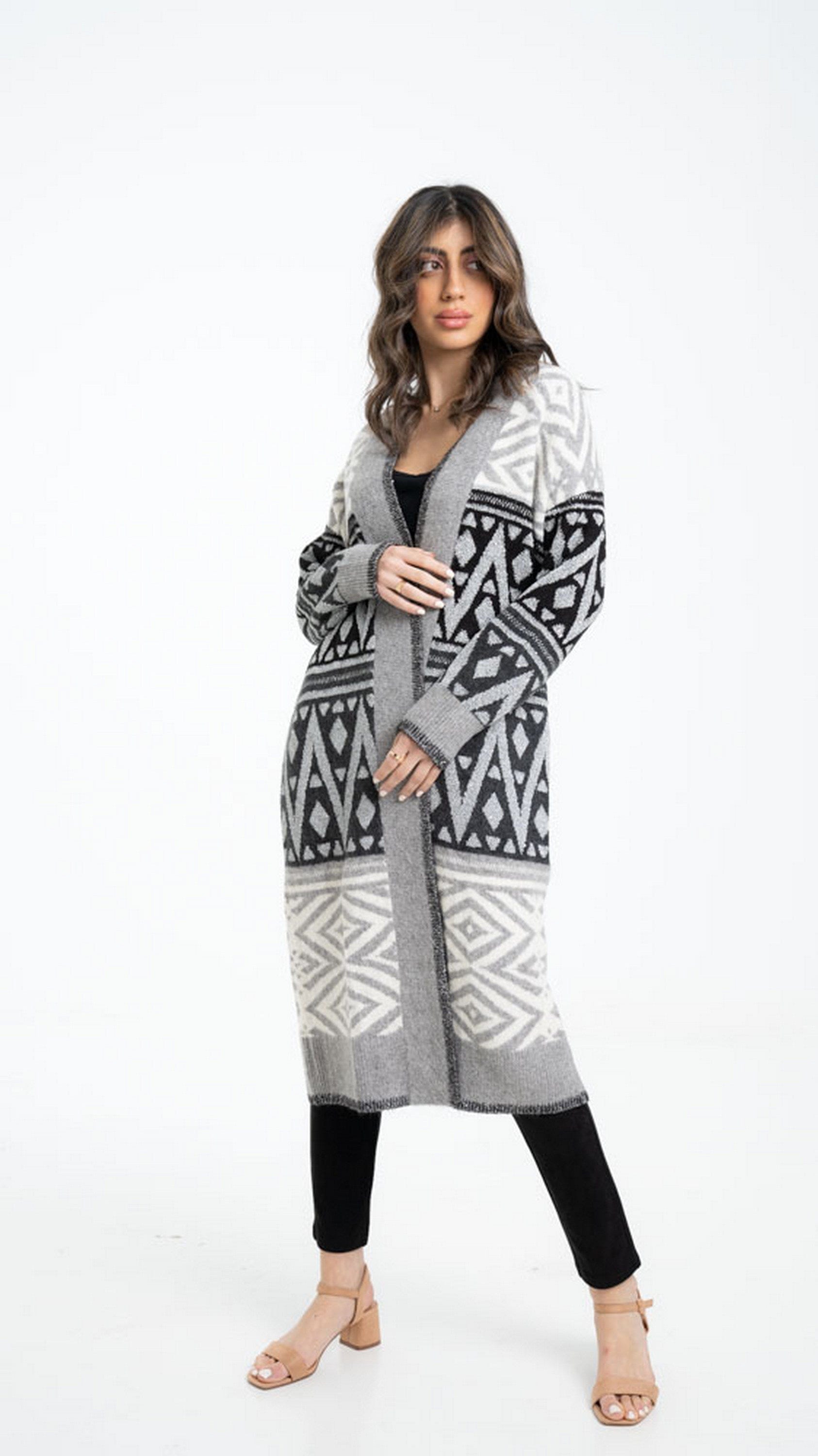 داليدرس كارديجان نسائي طويل منقوش بكم طويل نسائي