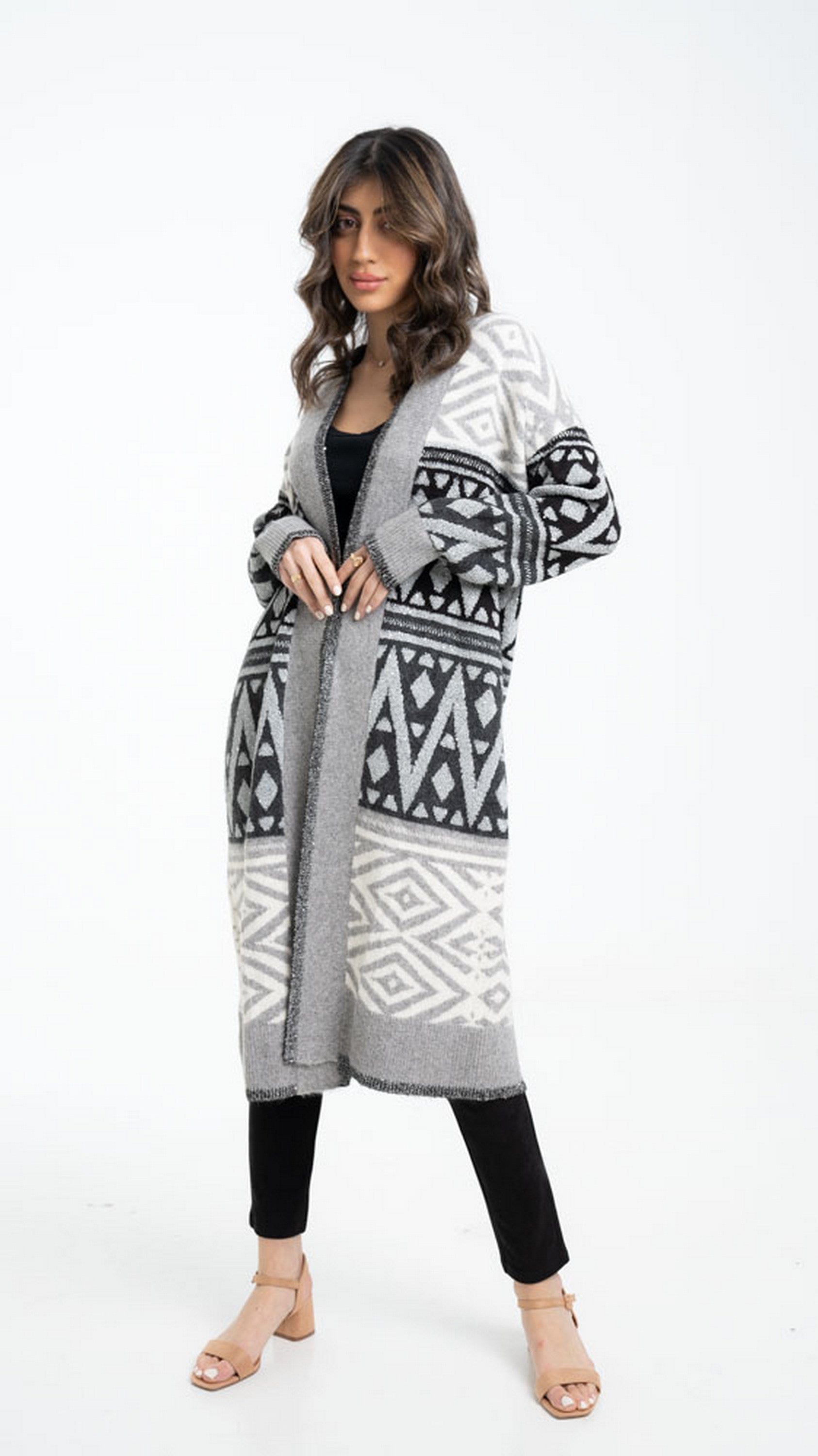 داليدرس كارديجان نسائي طويل منقوش بكم طويل نسائي