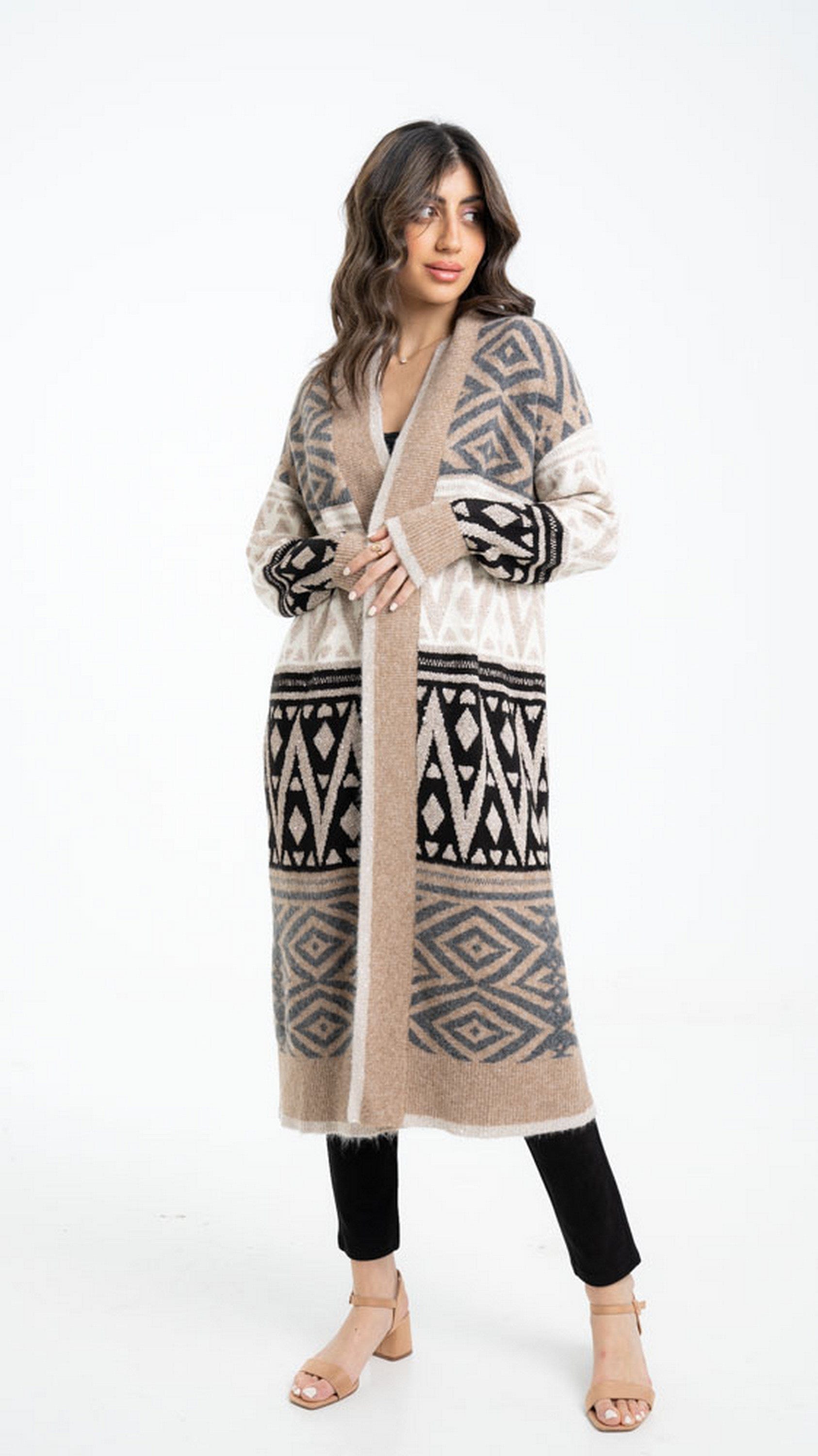 داليدرس كارديجان نسائي طويل منقوش بكم طويل نسائي