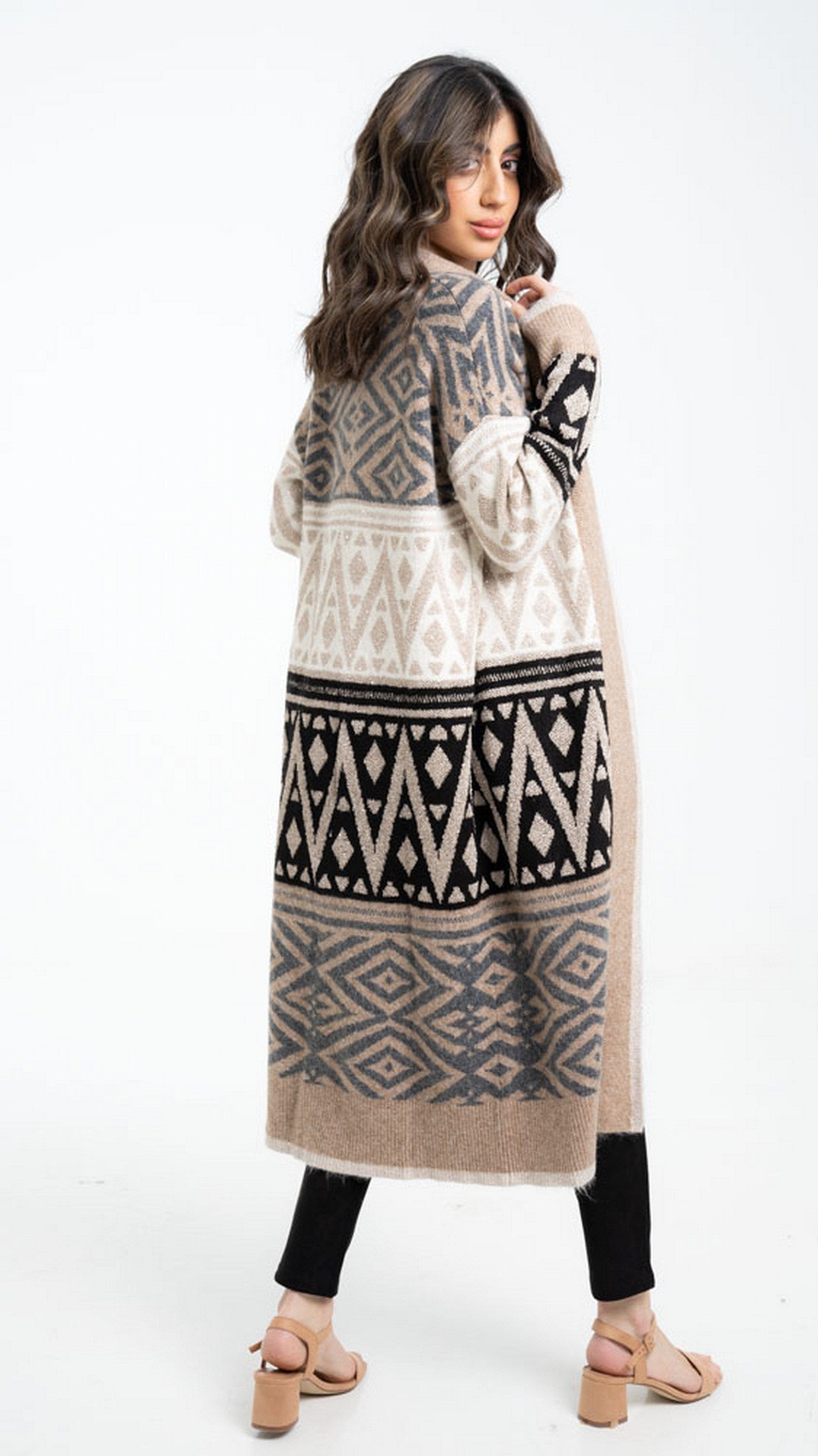 داليدرس كارديجان نسائي طويل منقوش بكم طويل نسائي