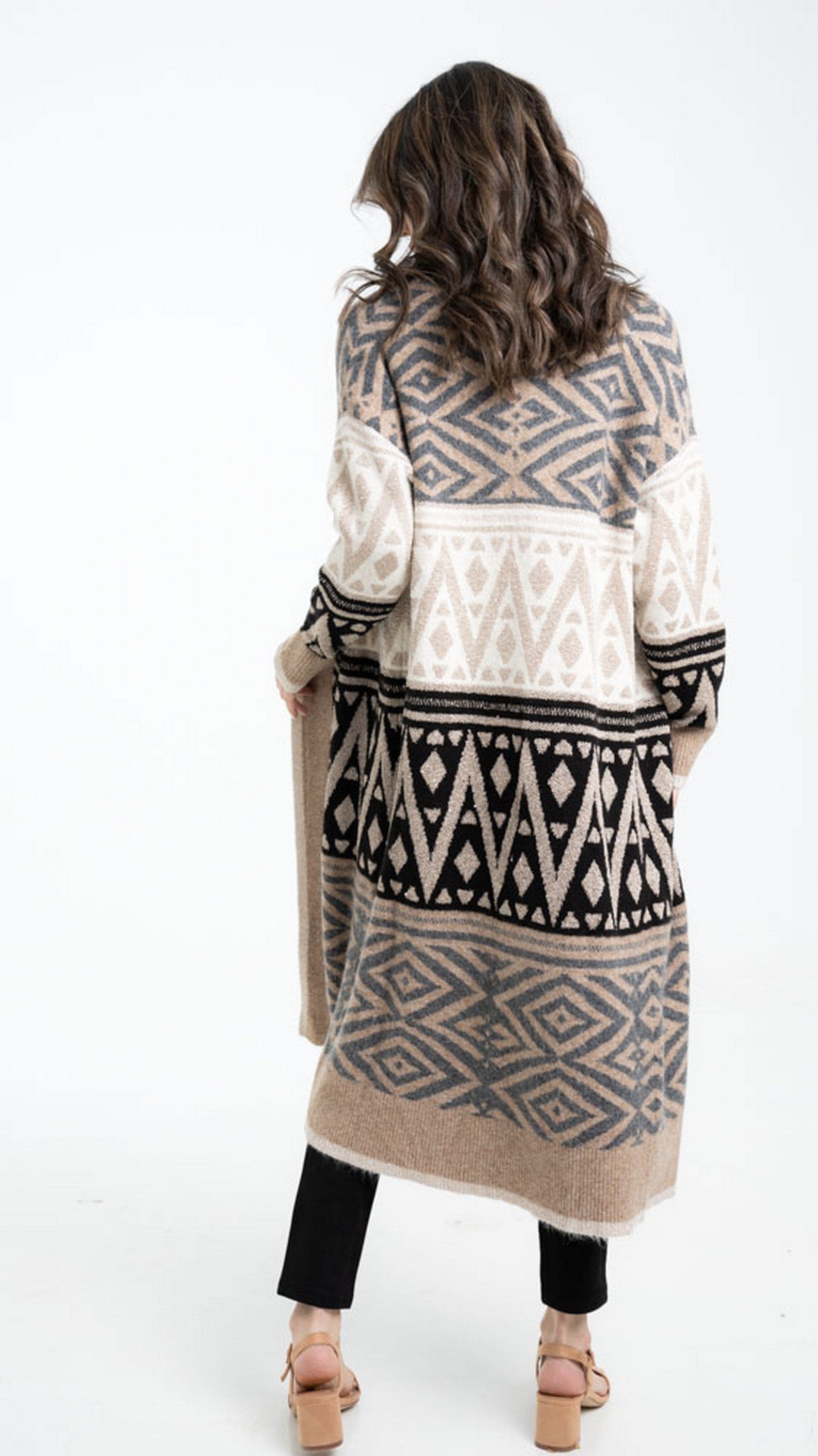 داليدرس كارديجان نسائي طويل منقوش بكم طويل نسائي