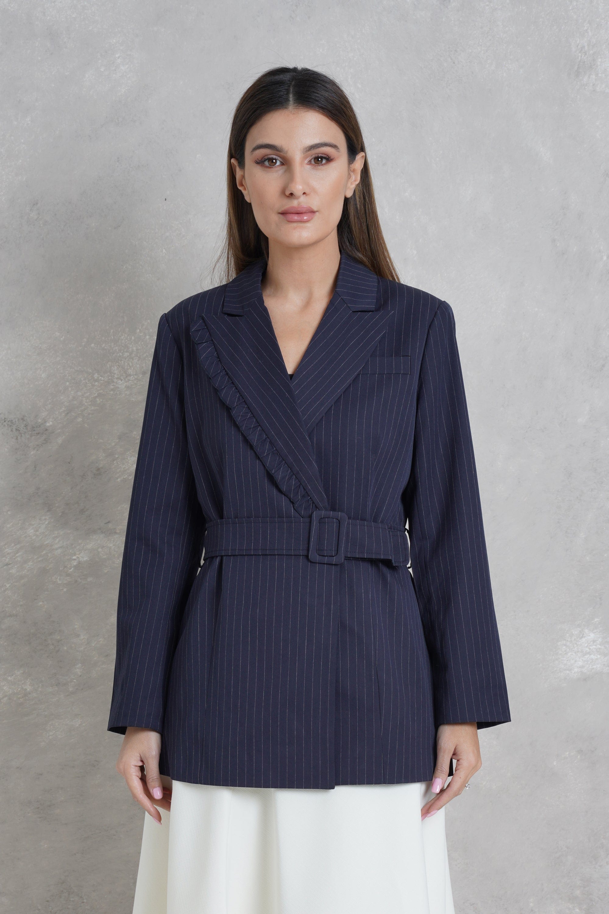 داليدرس بليزر نسائي مخطط بالطول كم طويل نسائي أزرق داكن