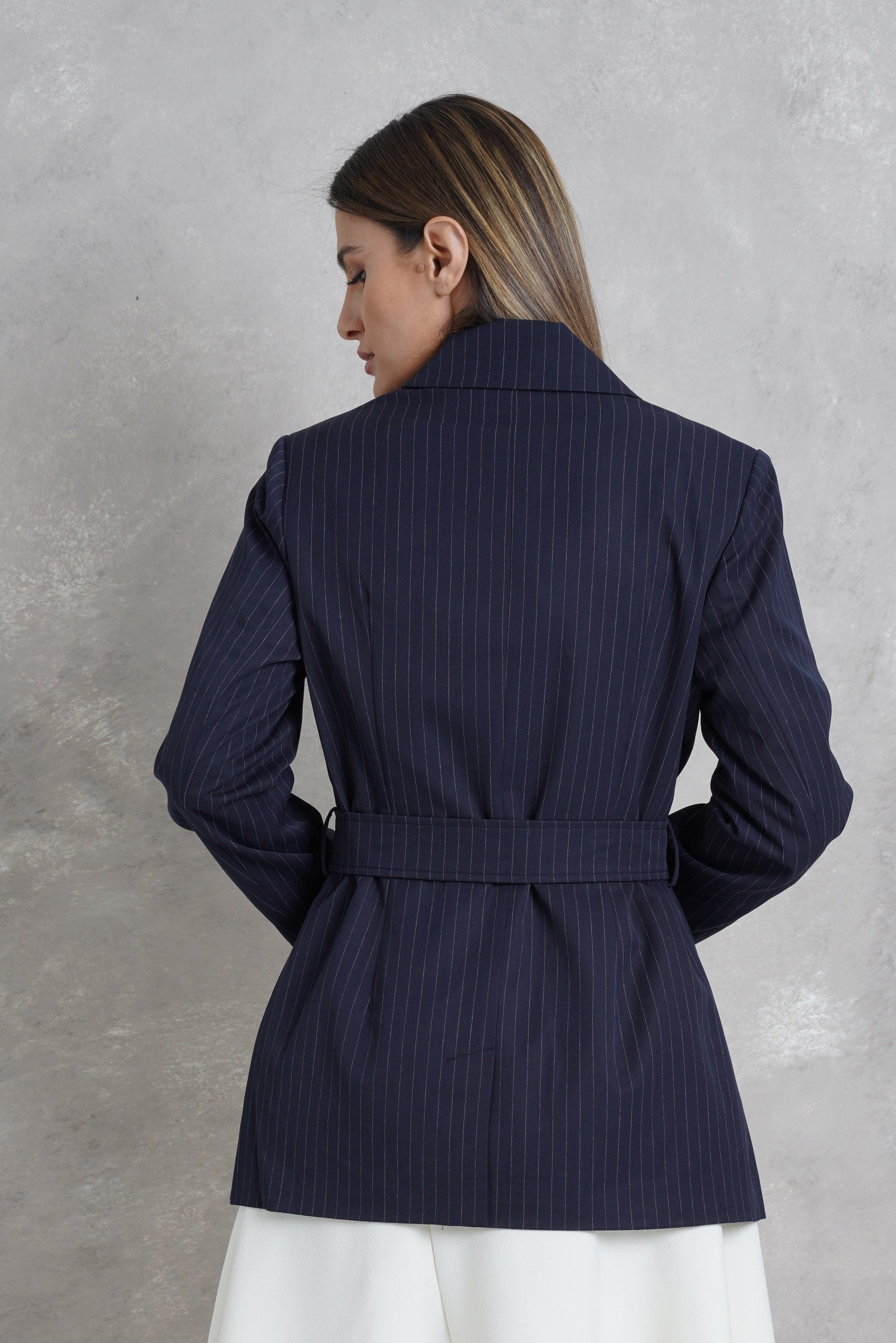 داليدرس بليزر نسائي مخطط بالطول كم طويل نسائي أزرق داكن