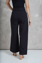 داليدرس بنطلون رسمي بخط من الجانبين خصر مرتفع واسع طويل نسائي أسود