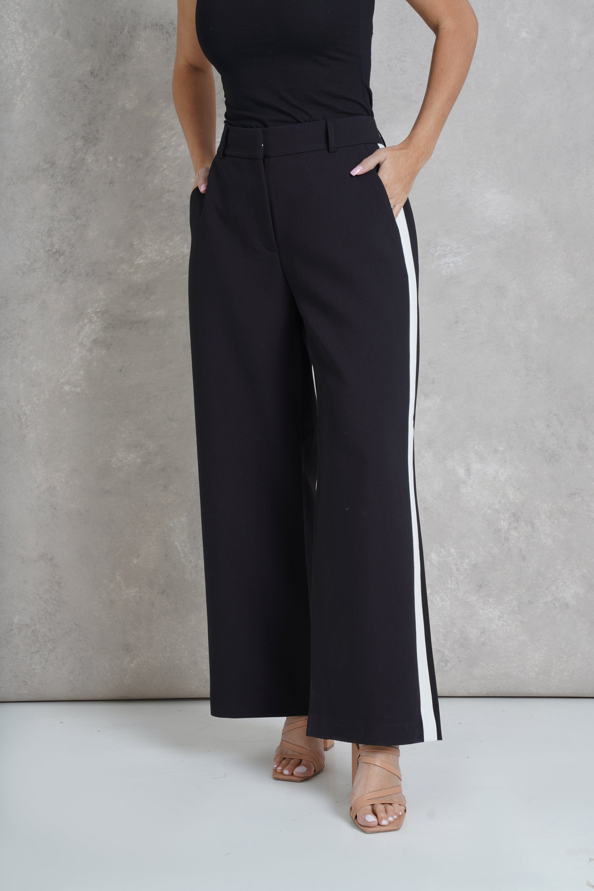 داليدرس بنطلون رسمي بخط من الجانبين خصر مرتفع واسع طويل نسائي أسود