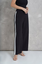 داليدرس بنطلون رسمي بخط من الجانبين خصر مرتفع واسع طويل نسائي أسود