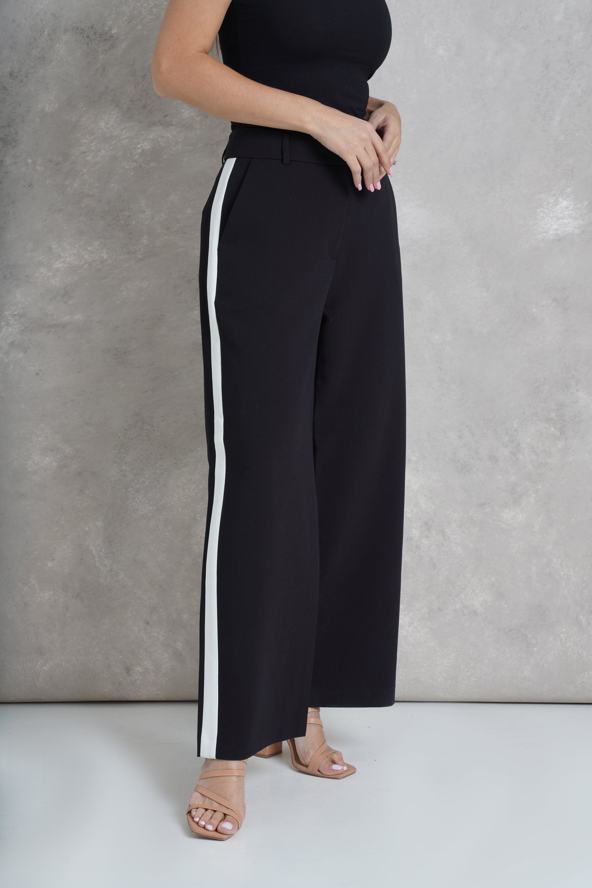 داليدرس بنطلون رسمي بخط من الجانبين خصر مرتفع واسع طويل نسائي أسود