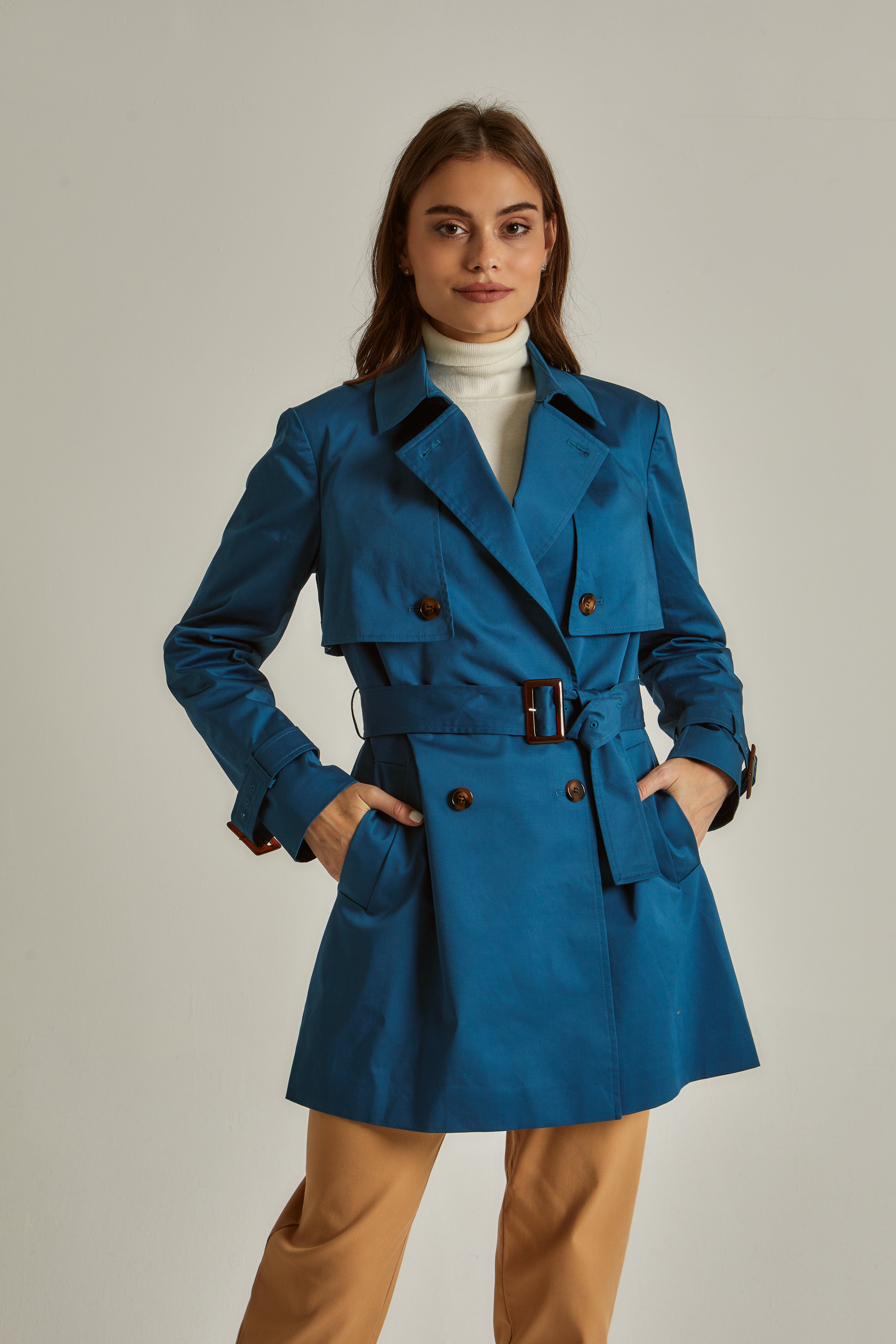 داليدرس بالطو نسائي قصير بجيوب أمامية أزرق زاهي