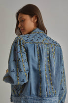 داليدرس جاكيت جينز مطرز كم طويل نسائي أزرق غامق