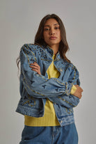 داليدرس جاكيت جينز مطرز كم طويل نسائي أزرق غامق