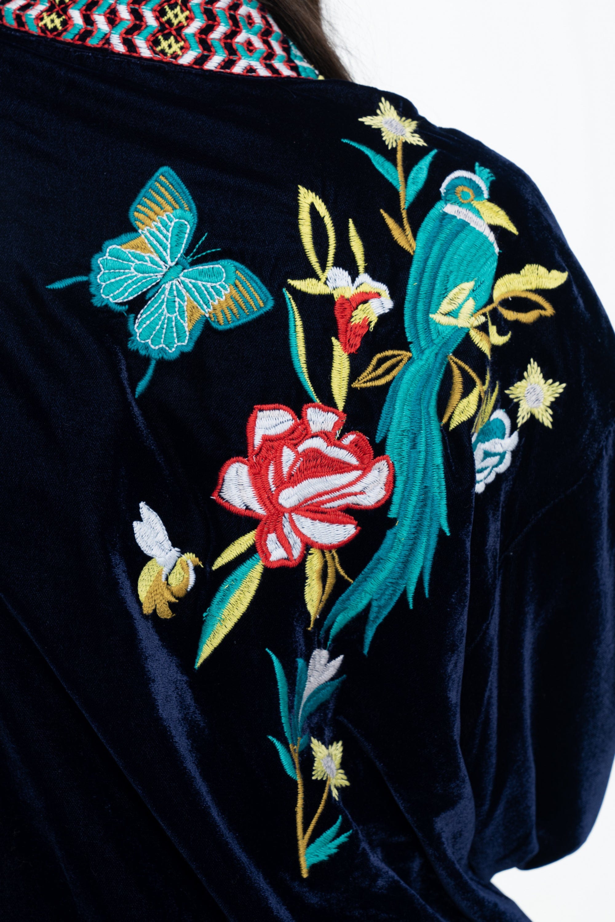 داليدرس كيمونو مفتوح مطرز بالخيوط كم طويل واسع نسائي أسود سحلبي