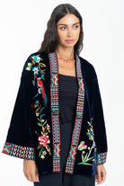 داليدرس كيمونو مفتوح مطرز بالخيوط كم طويل واسع نسائي أسود سحلبي