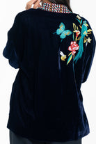 داليدرس كيمونو مفتوح مطرز بالخيوط كم طويل واسع نسائي أسود سحلبي