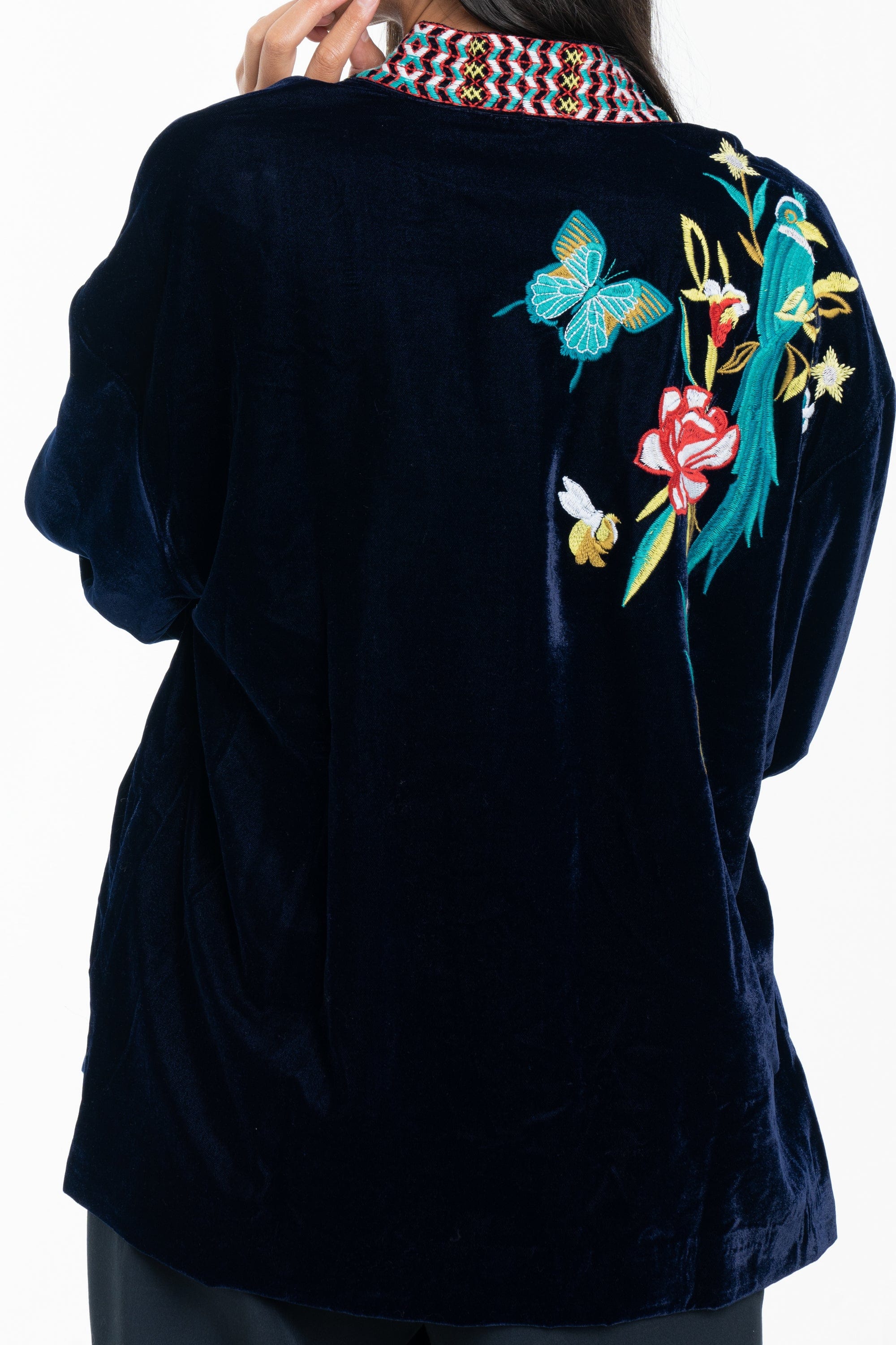 داليدرس كيمونو مفتوح مطرز بالخيوط كم طويل واسع نسائي أسود سحلبي