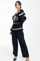 داليدرس بلوزة نسائي طويلة أكمام طويلة مطرزة على الصدر والأكمام أسود